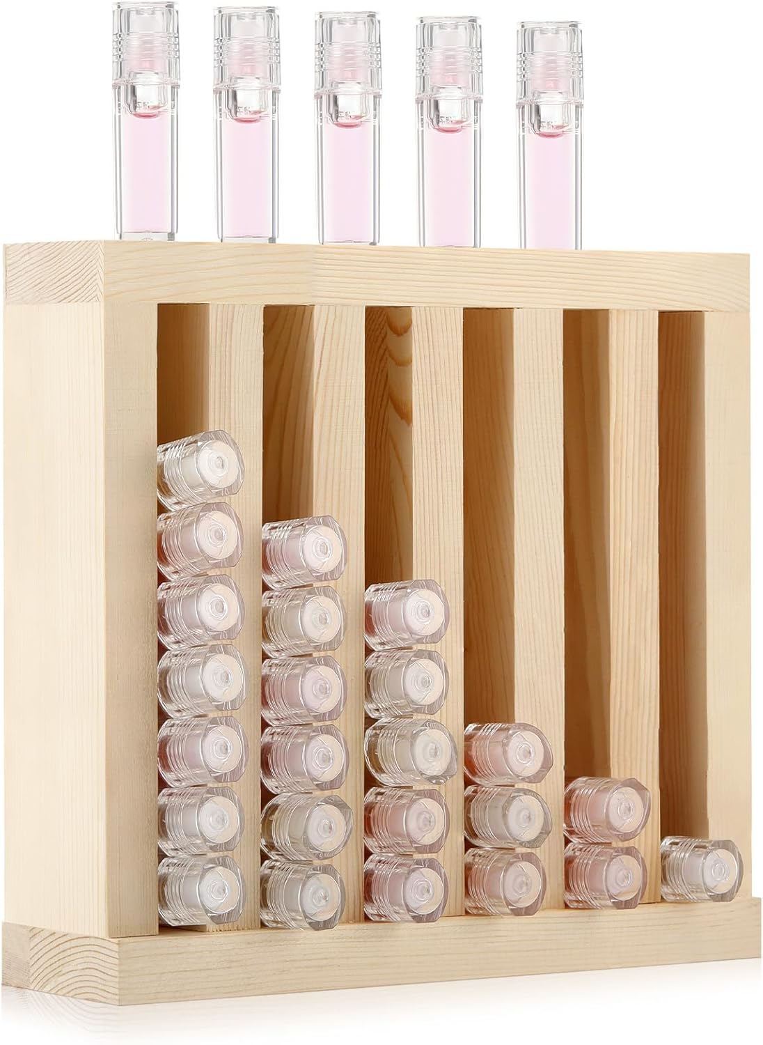 1 Pcs 6 Slot Wooden Lipsticks Holder 0.7 Inch Lip Balm Tube Holder Lip Gloss Organizer Display Wood Lipsticks Tube Tower Organizer for Market Craft Booth Room Display (Wood Color)