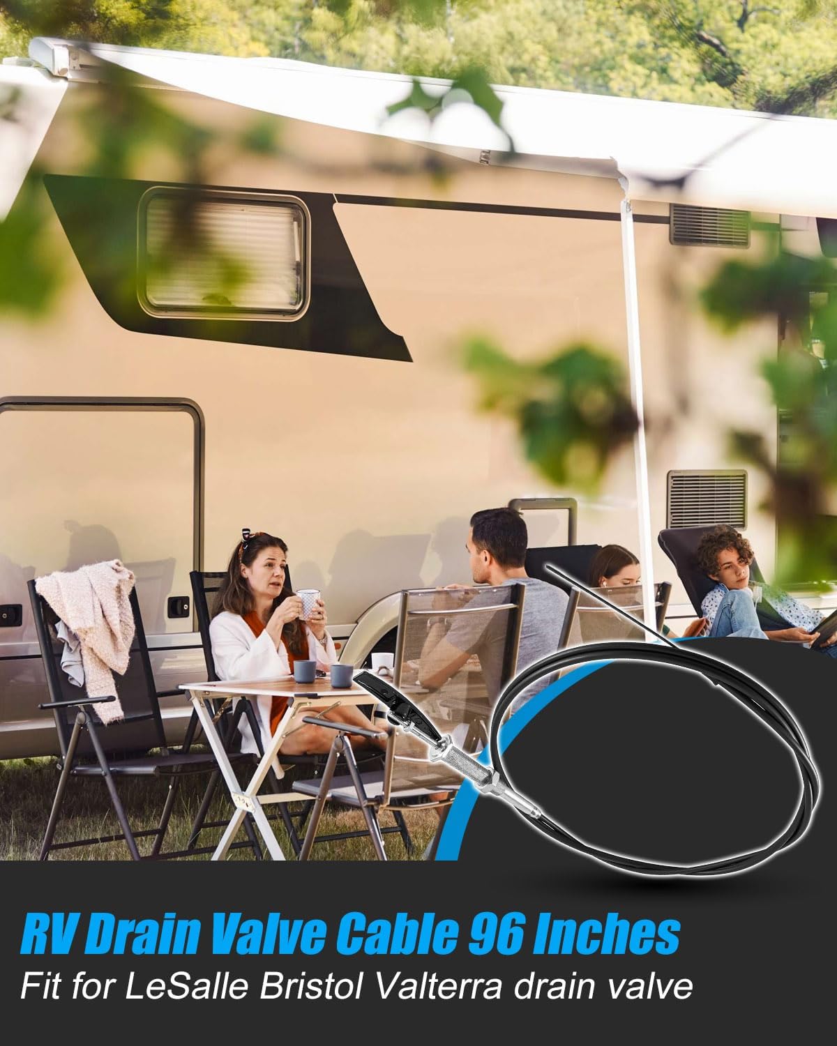 96 Inches RV Drain Valve Cable with Handle Replace TC96PB Fit for LeSalle Bristols Waste Valves Valterra Dump Valves, Perfect for Most RVs, Travel Trailers and Campers