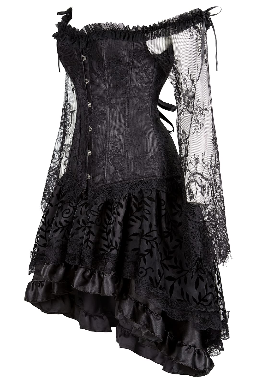 Grebrafan Gothic Langen ärmeln Corsage Korsett Top mit Tüllrock | Kostüm Korsett Fasching Karneval Damen