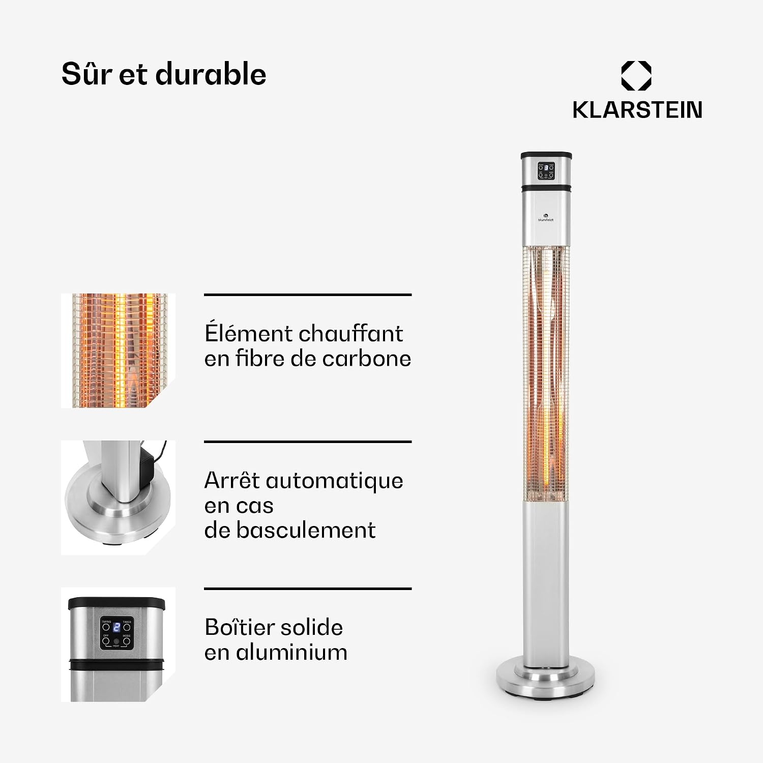 Klarstein Chauffage Electrique à Infrarouge, Chauffage de Jardin de 2000W, Chauffage Interieur et Exterieur Terrasse IP44, Securisé, Oscillation, Télécommande, Chauffage d'Appoint Sans CO2 — vue 6