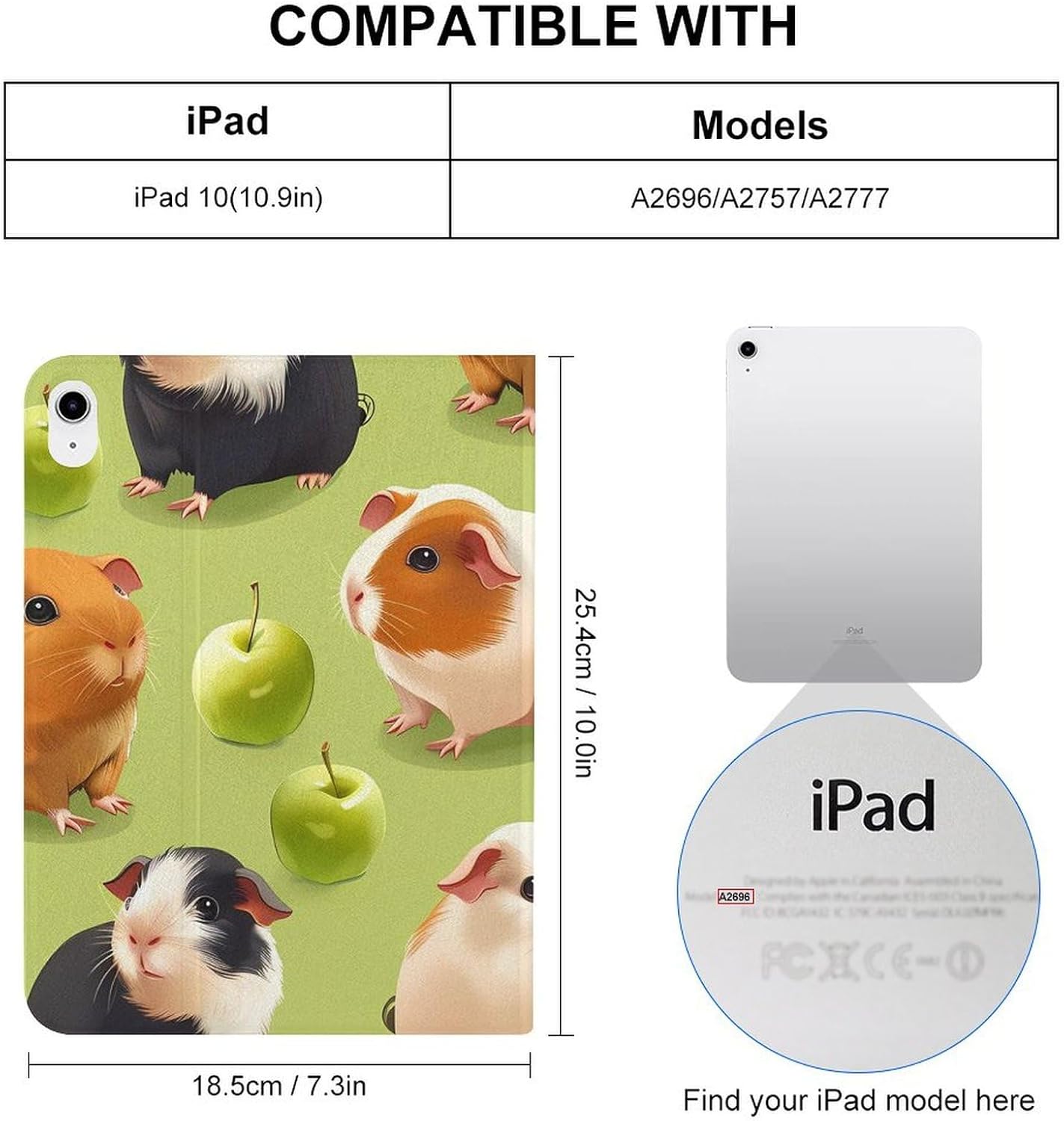 Guinea Pigs (1) Printed Case Trifold Stand Protective Cover Compatible with iPad 10代 (10.9in)