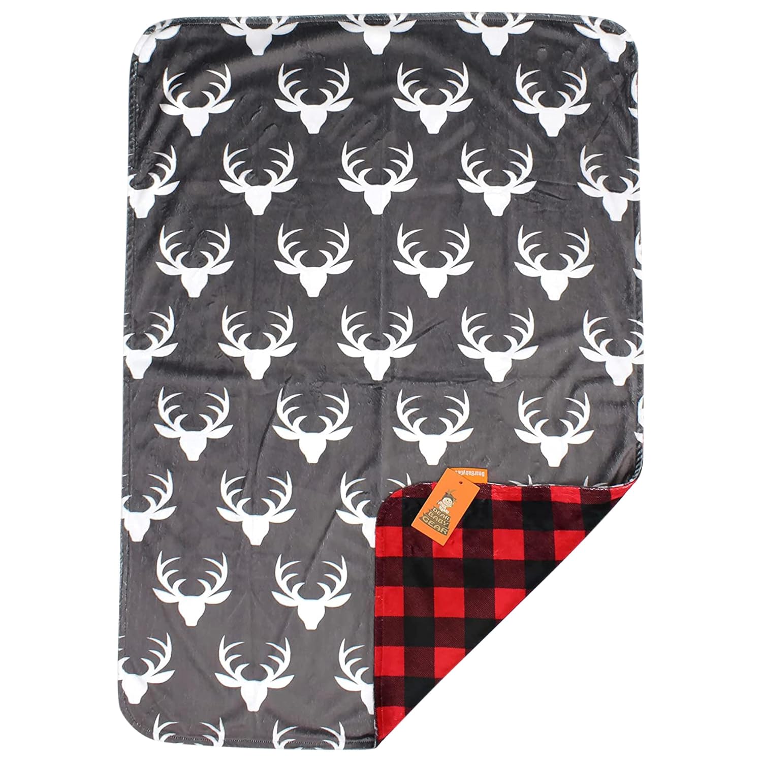 Dear Baby Gear - Reversible Baby Blankets - Soft Nursery Blanket for Newborn - Toddler Blankey - Throw Blanket for Boys & Girls - Infant Blankets - 40x30 (Deer Antlers Red & Black Buffalo Plaid)