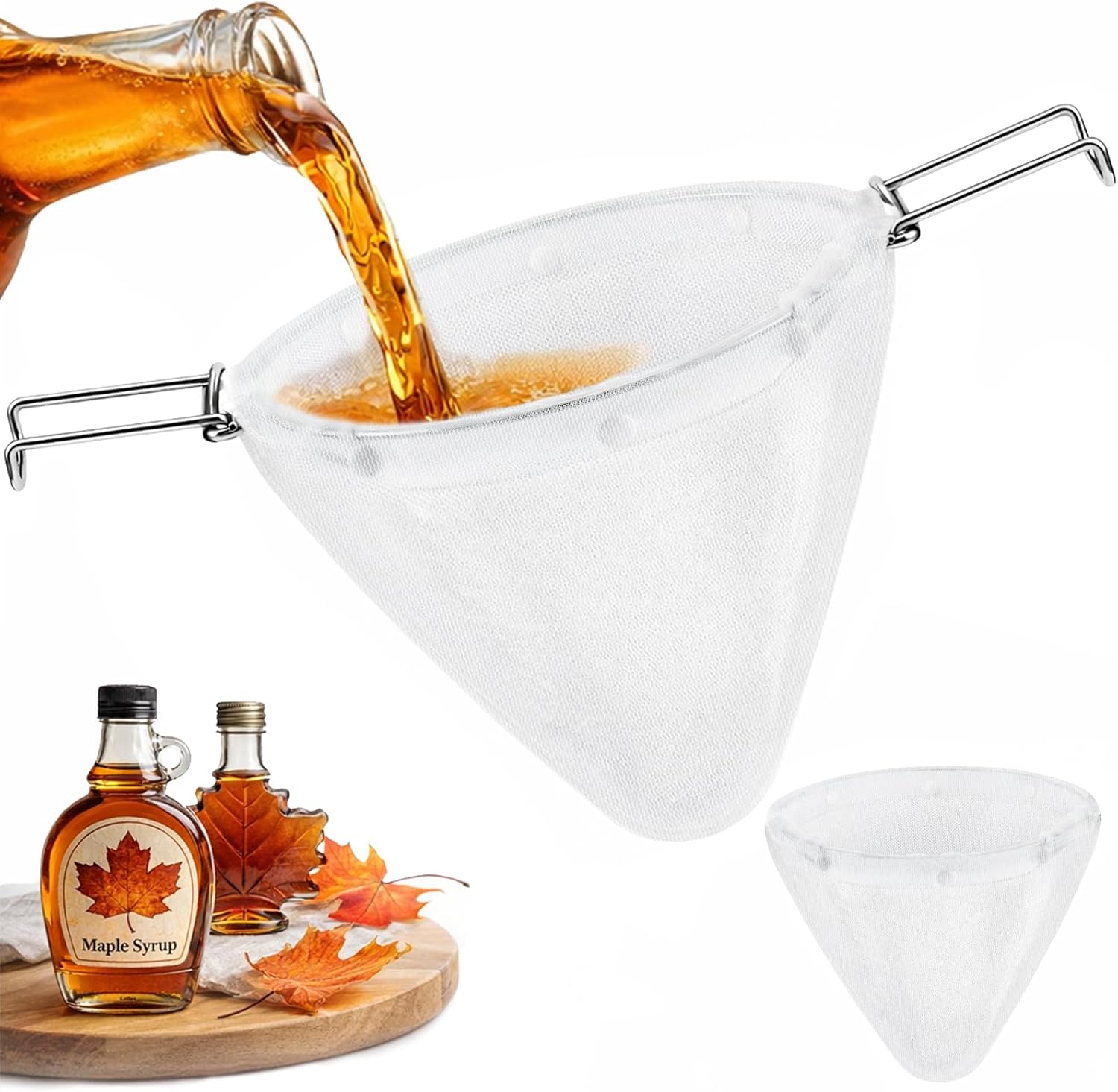 10.62”Reusable Fryer Oil Filter Bag with Stainless Steel Holder,Detachable Cooking Oil Filters/Maple Syrup Filters Bags with Holder to Attach to Deep Fryers,Maple Syrup Filter Strainer