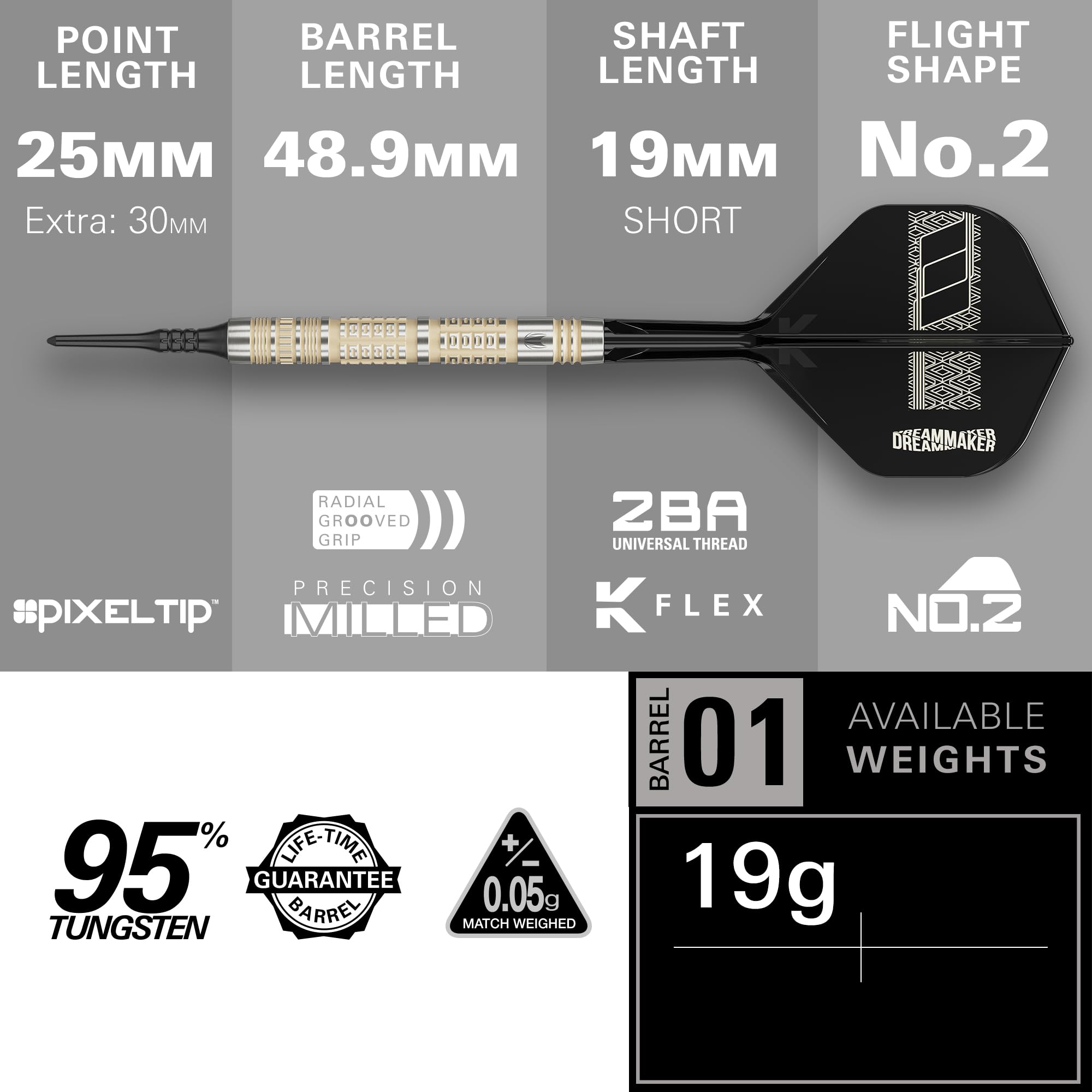 Target Darts Dimitri Van den Bergh Soft Tip 95K Dart Set, 19G | 95% Wolfram Dartpfeile, K-Flex Nr.2 Flights & Shafts, Schwarz Pixel-Spitzen & Schweizer Titan-Nano-Konversionsspitze mit Rillen
