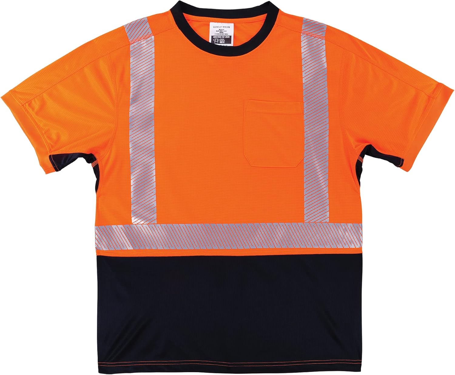 Ergodyne GloWear 8283BK Safety T-Shirt, High Visibility Lightweight Performance Fabric, Segmented Reflective Tape, Underarm Venting, Black Paneling Front