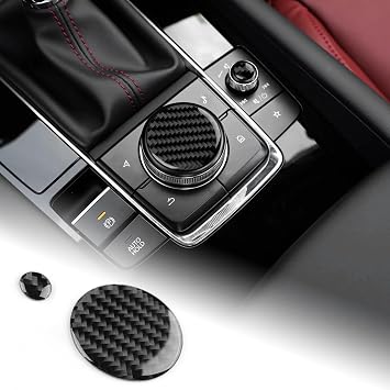 AIRSPEED Carbon Fiber for Mazda 3 Axela 2019-2025 Center Console Multimedia Knob Button Cover Interior Trim Accessory, Black