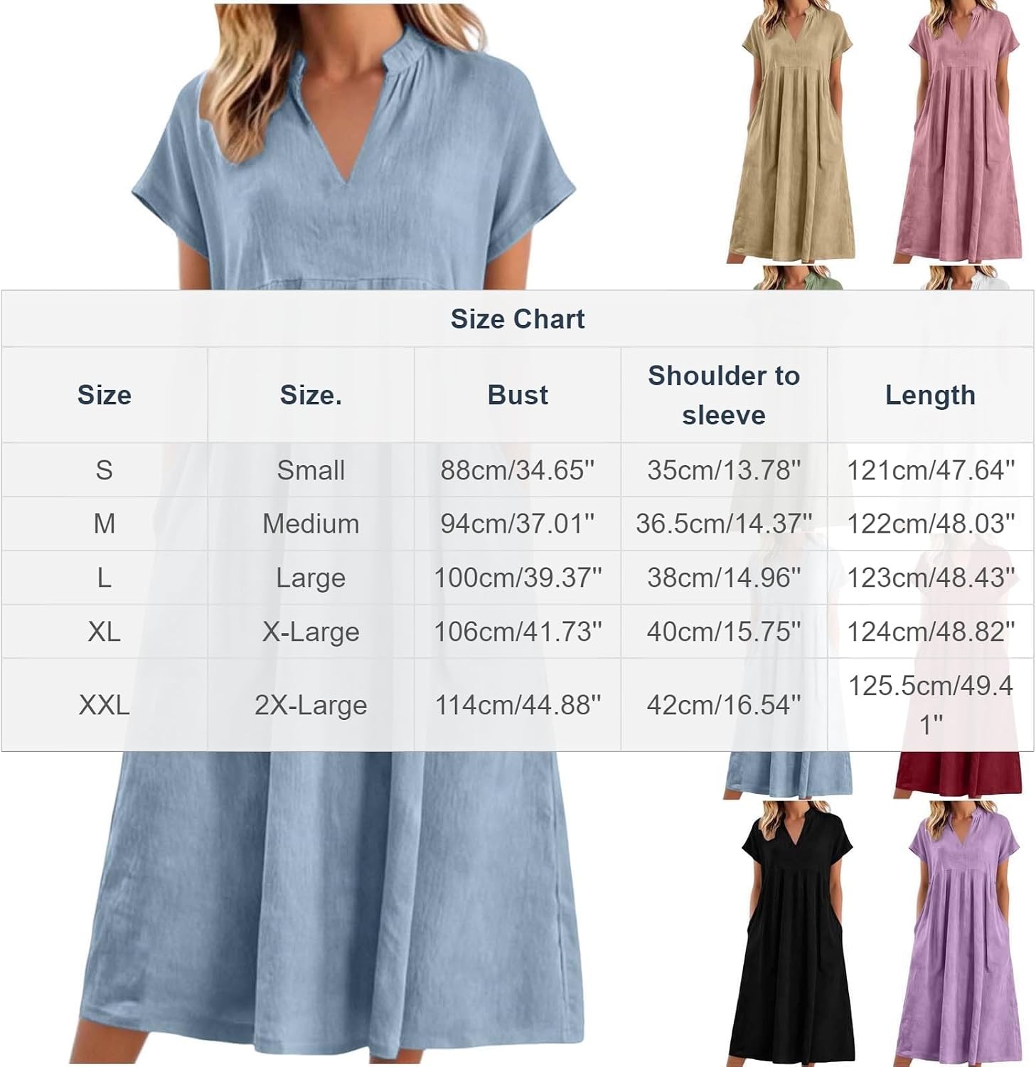 Summer Dresses for Women Casual Boho Loose Fit Sundress with Pockets Short Sleeve V Neck Loose Vacation Midi Dress