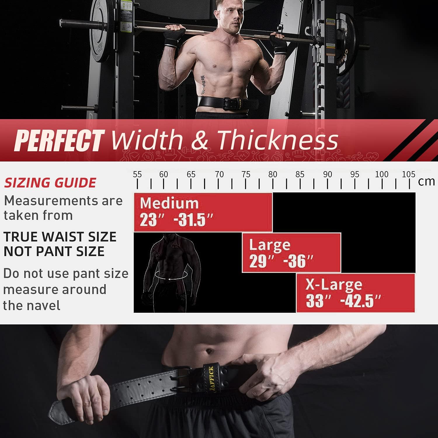 Jaffick Genuine Leather Weight Lifting Belt for Men Gym Weight Belt Lumbar Back Support Powerlifting Weightlifting Heavy Duty Workout Training Strength Training Equipment : Sports & Outdoors