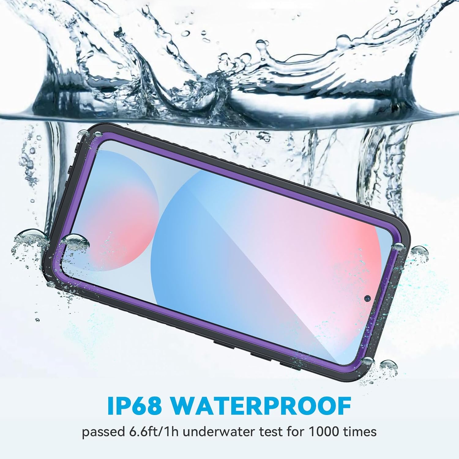 Lanhiem for Samsung Galaxy S24 FE Case, IP68 Waterproof Dustproof, Built-in Screen Protector, Heavy Duty Shockproof Full Body Protective Phone Case for Galaxy S24 FE 5G 6.7 Inch, Purple/Clear