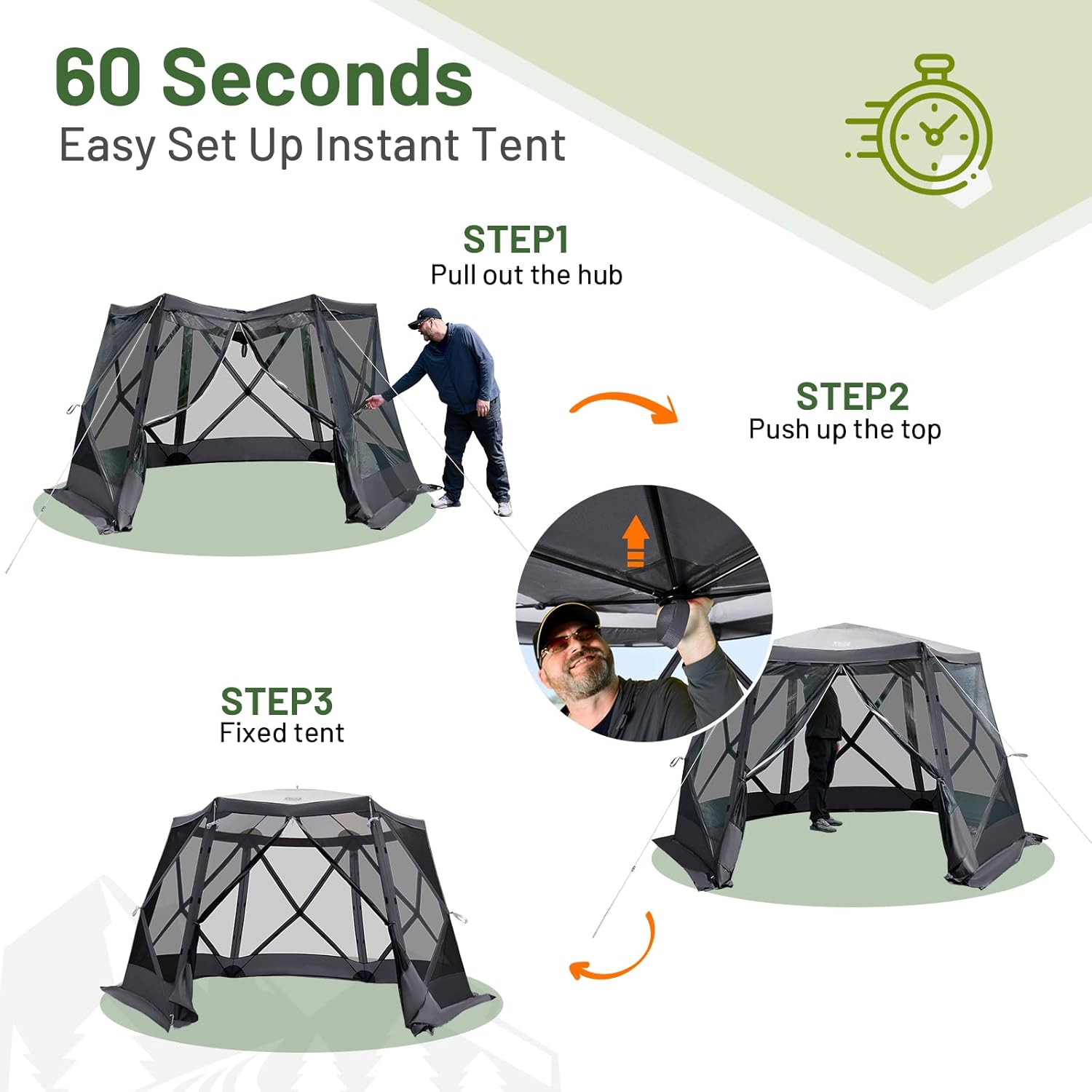 Timber Ridge Easy Pop Up Gazebo Canopy Tent for Camping, 11.5 X 9.8 Ft Portable Instant Screenhouse, Pop Up Screened in Canopy with Netting for Backyard, Patio, Outdoor, Tailgating, Picnics, Grey
