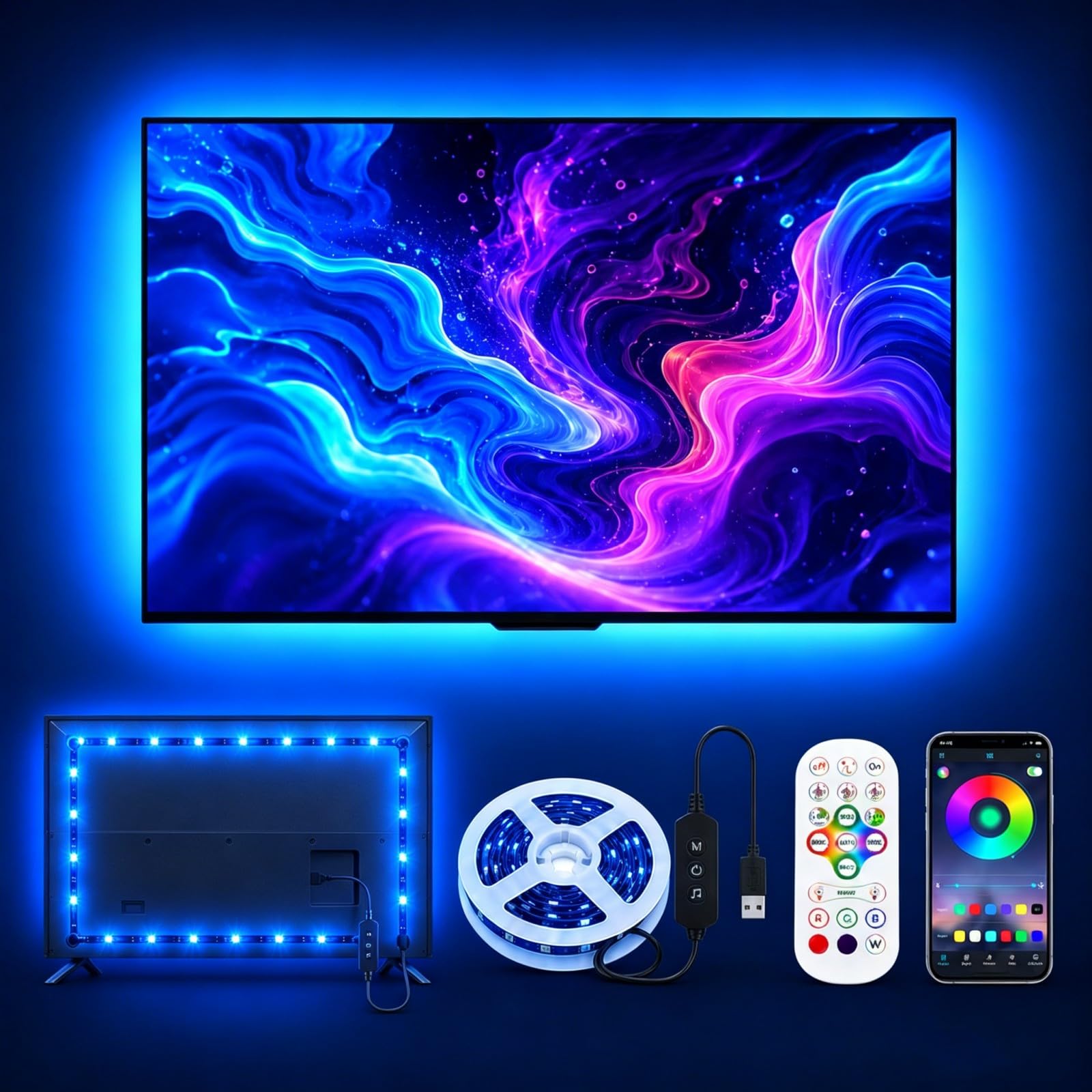 MORIACC 6m TV LED Backlight for 55-85 Inch TVs, RGB Colour Changing Strip Lights with Music Sync, Bluetooth App & Remote Control, USB Powered for Gaming Room and Home Cinema โ image 1