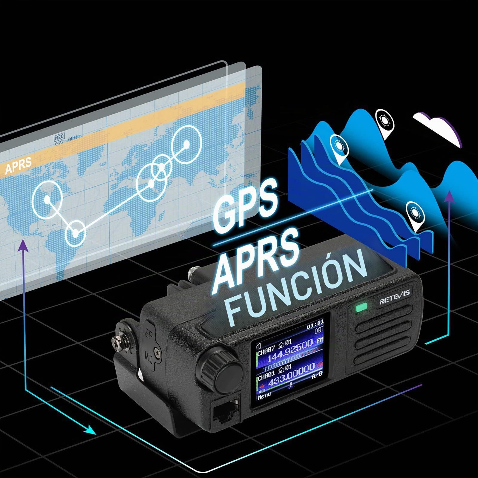 Retevis RT73 Transceptor de Radio DMR, GPS/APRS, Tamaño Mini, Banda Dual, Radioaficionado DMR de Largo Alcance, 4000 Canales, 200 000 Contactos, Mini Emisora Dmr para Camiones (1 Unidad, Negro)