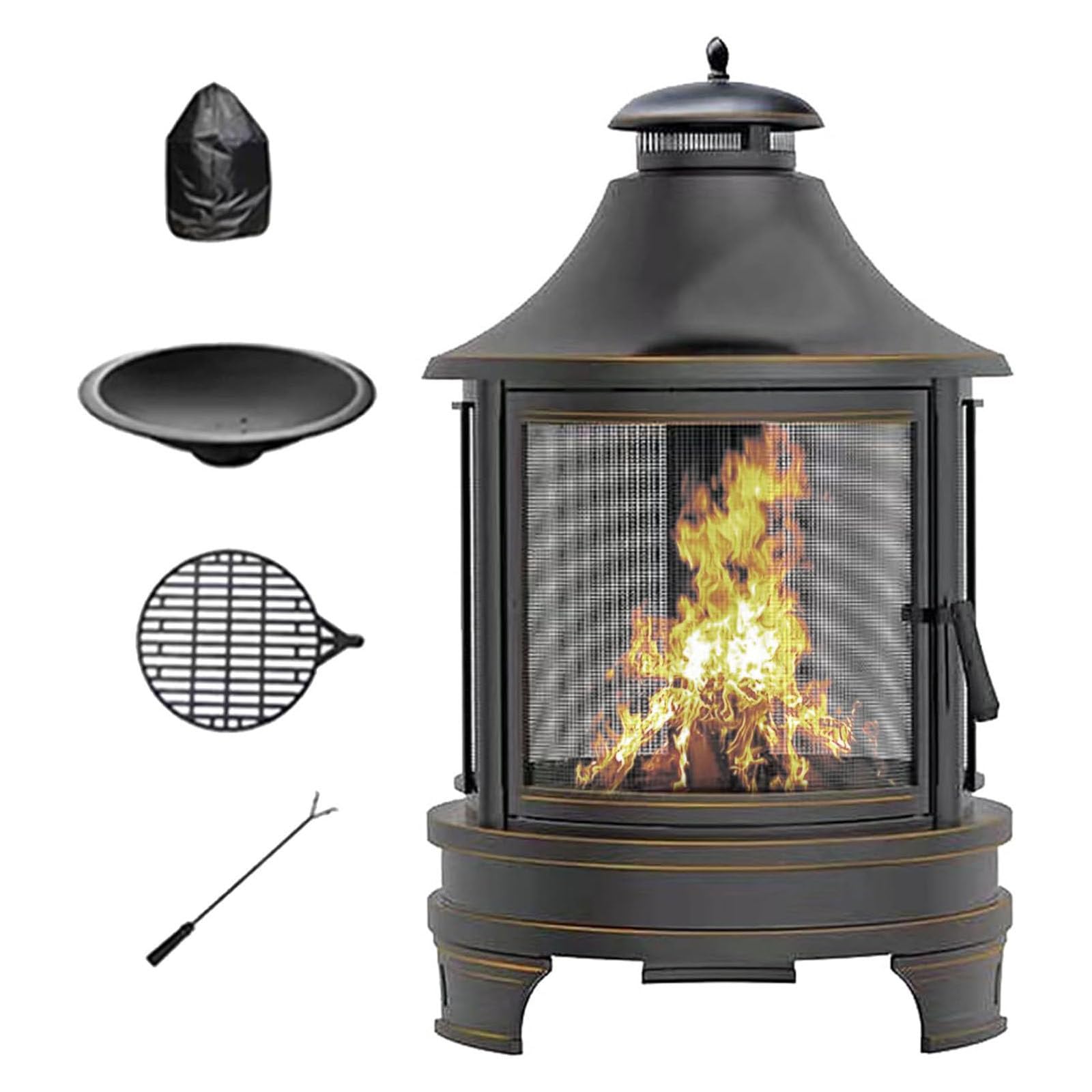 Foyer à Bois - Foyer d'extérieur pour Barbecue avec Grille en Fonte réglable - Chauffage d'appoint - Foyer Portable pour feu de Camp et Barbecue