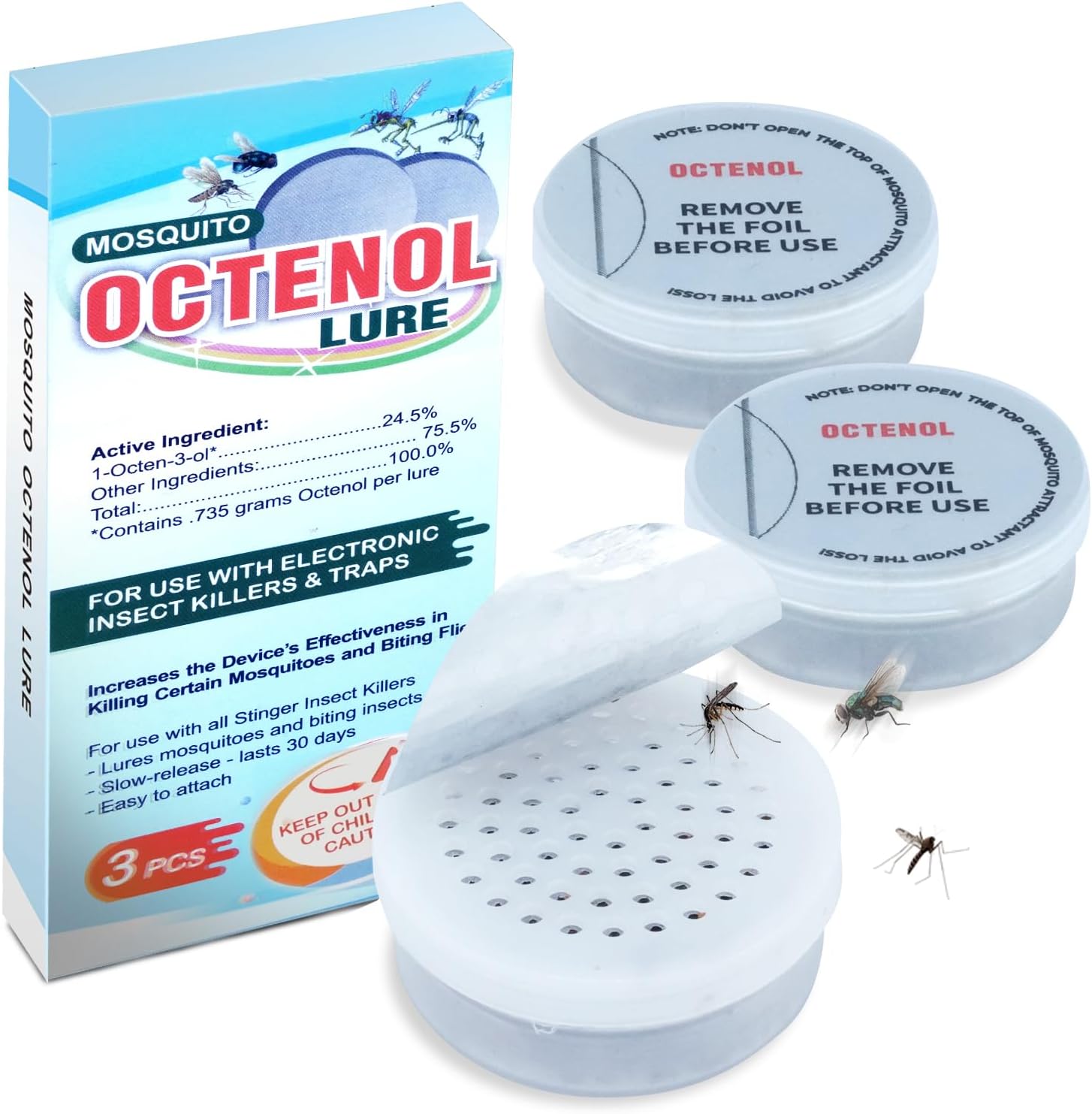 Octenol Pest Lures 90 Days Supply, 3PCs Biting Insect Attractant Refill Cartridge for Fly Traps, Bug Zappers, Mosquito Killers, Universal Fit (3PCS in 1 Pack)
