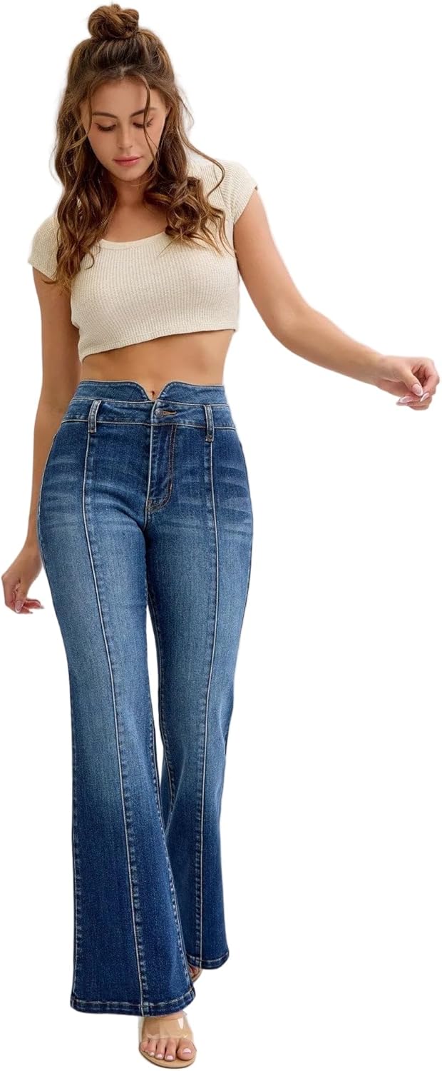 Cello Jeans - Super High Double Waist Band Flare Jeans (33" Inseam, Extra Long) - AM39178DK - Includes Official Tag