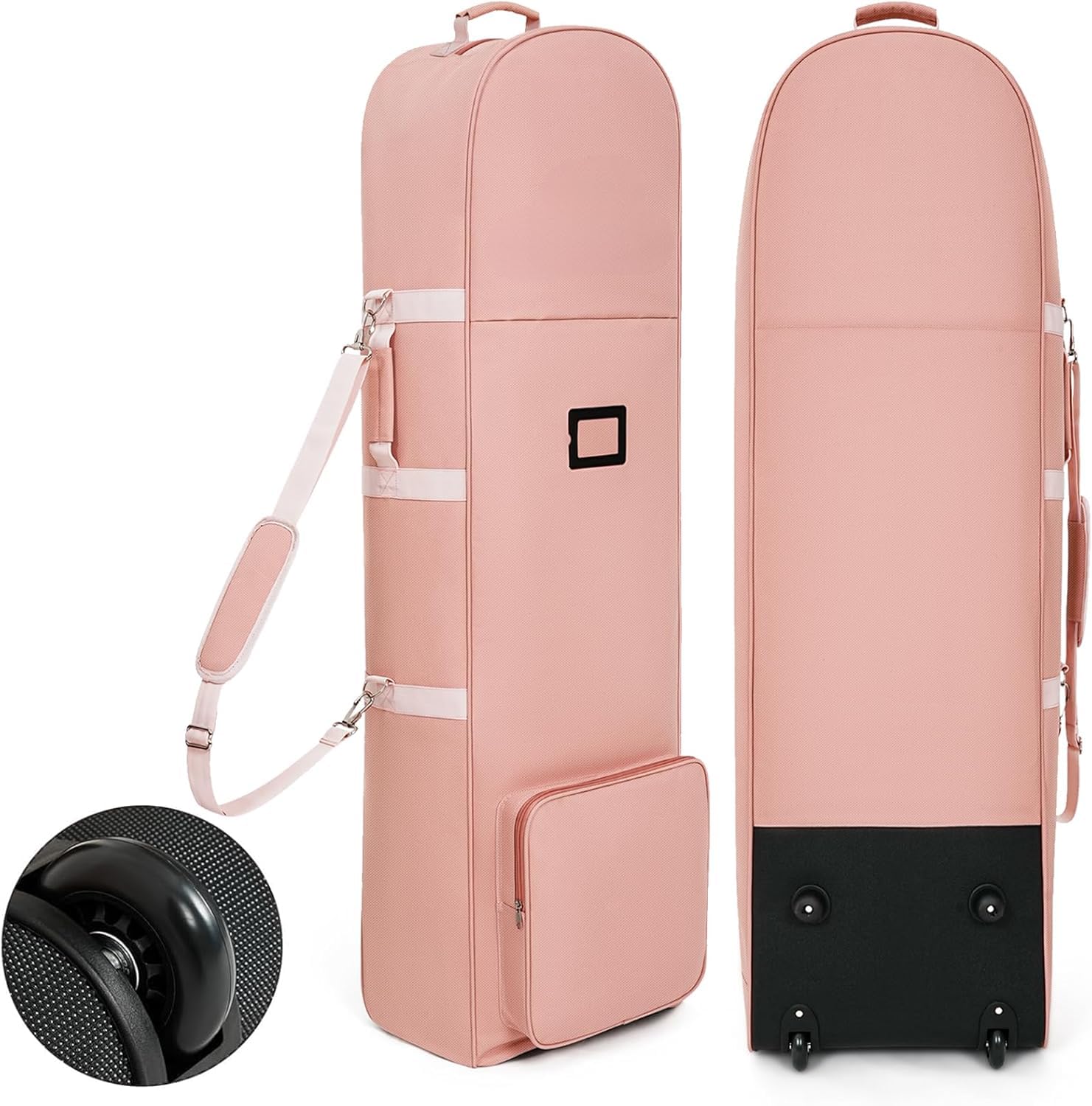 Padded Golf Travel Bag with Wheels, 900D Heavy Duty Oxford Golf Club Case for Airlines, Lightweight Foldable Design, Detachable Shoulder Strap, Tear Resistant Golf Luggage Cover (Pink-Shoulder)