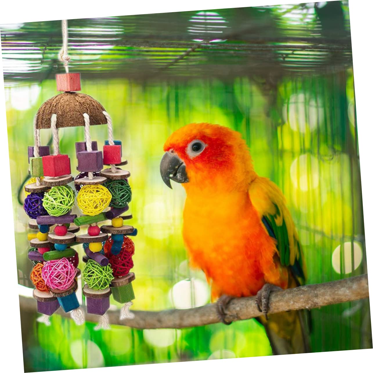 minkissy 2 Piezas de Juguetes Colgantes de forrajeo para pájaros para cacatúas, Soporte de Perca de pájaros, Juguete de búsqueda para Loros, periquitos, Juguetes para Jaula, Cono de de Madera