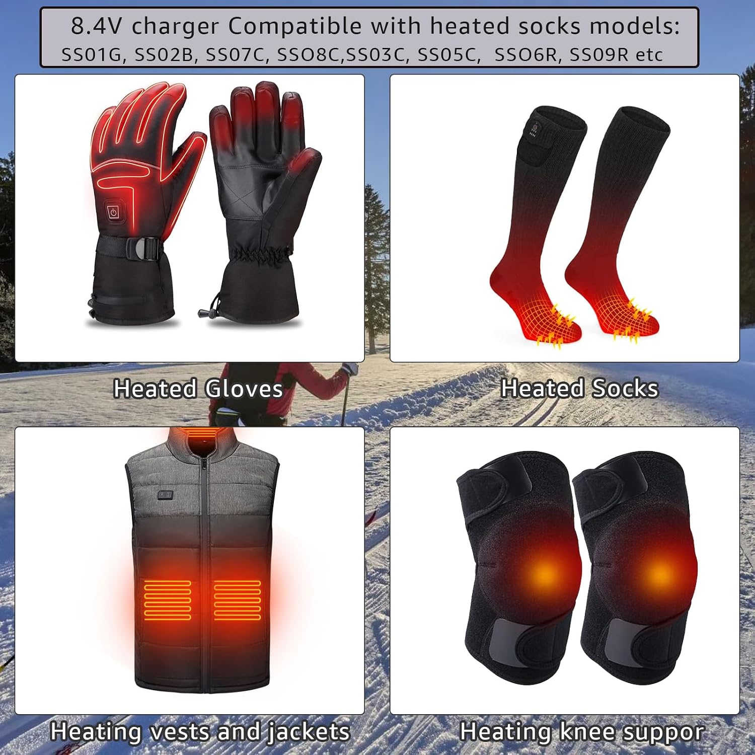 8.4V Charger for Heated Glove 7.4V Li-Polymer Battery Compatible with Savior Snow Deer Sun Will Heated Gloves, Heated Vest,Heated Socks Battery Charger