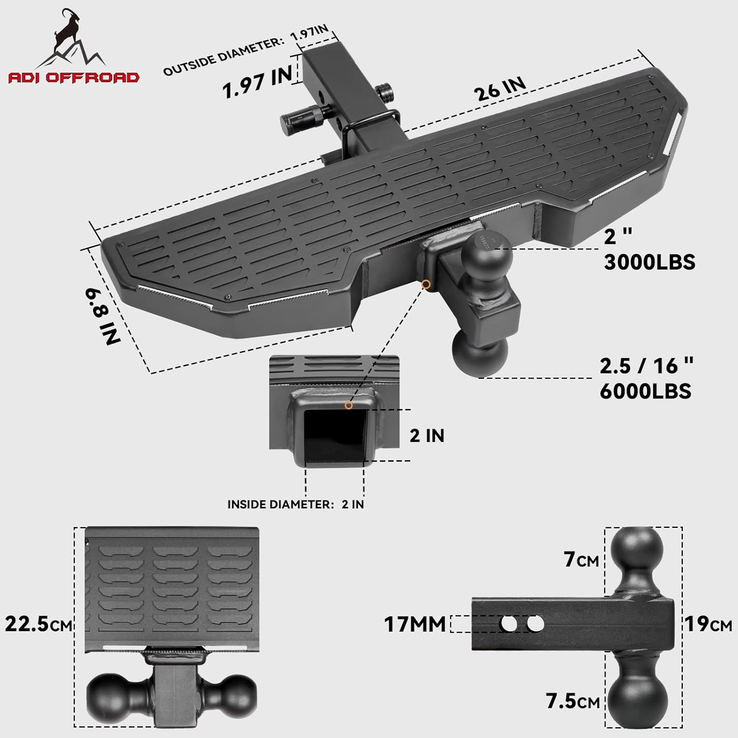 2" Trailer Hitch Step with 2-Inch & 2-5/16 Inch Ball Mount