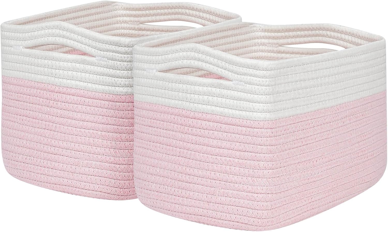 Off White Storage Cubes Baskets Bins for Shelves Set of 3, Rectangular Closet Cube Baskets, Skin-friendly Woven Rope Organizing, Baby Nursery, 13x10x8.26