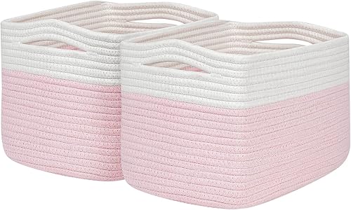Miniatura 9 de Off White Storage Cubes Baskets Bins for Shelves Set of 2, Rectangular Closet Storage Cube Baskets, Skin-friendly Woven Rope Baskets for Organizing,