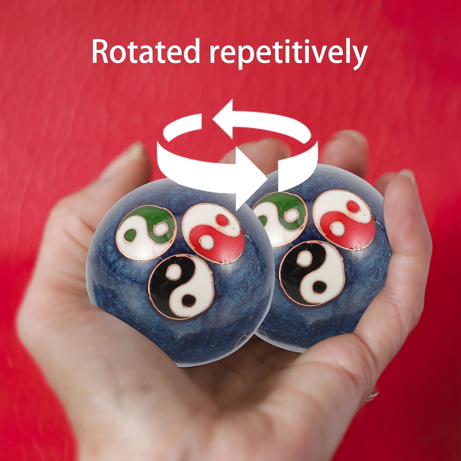 Metal Hand Exercise Massage Balls Set 47mm with Enamel Coating and Colorful Bagua Design, Smooth Rolling Hand Massager for Stress Relief and Mobility Improvement