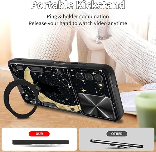 Vista 44 de Funda para Samsung Galaxy A13 5G con cubierta deslizante para lente de cámara y anillo giratorio de 360 grados, soporte híbrido de doble capa Flores