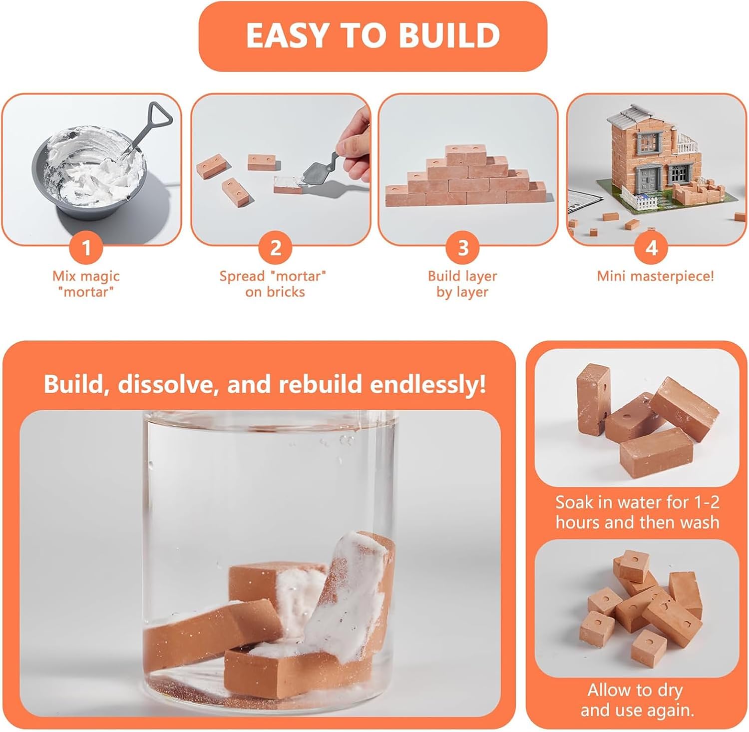 Mini Bricks Building Sets,Brick and Mortar Construction Set,DIY Mini House Block Building Kit,Realistic Mini Bricks STEM Creative Gifts