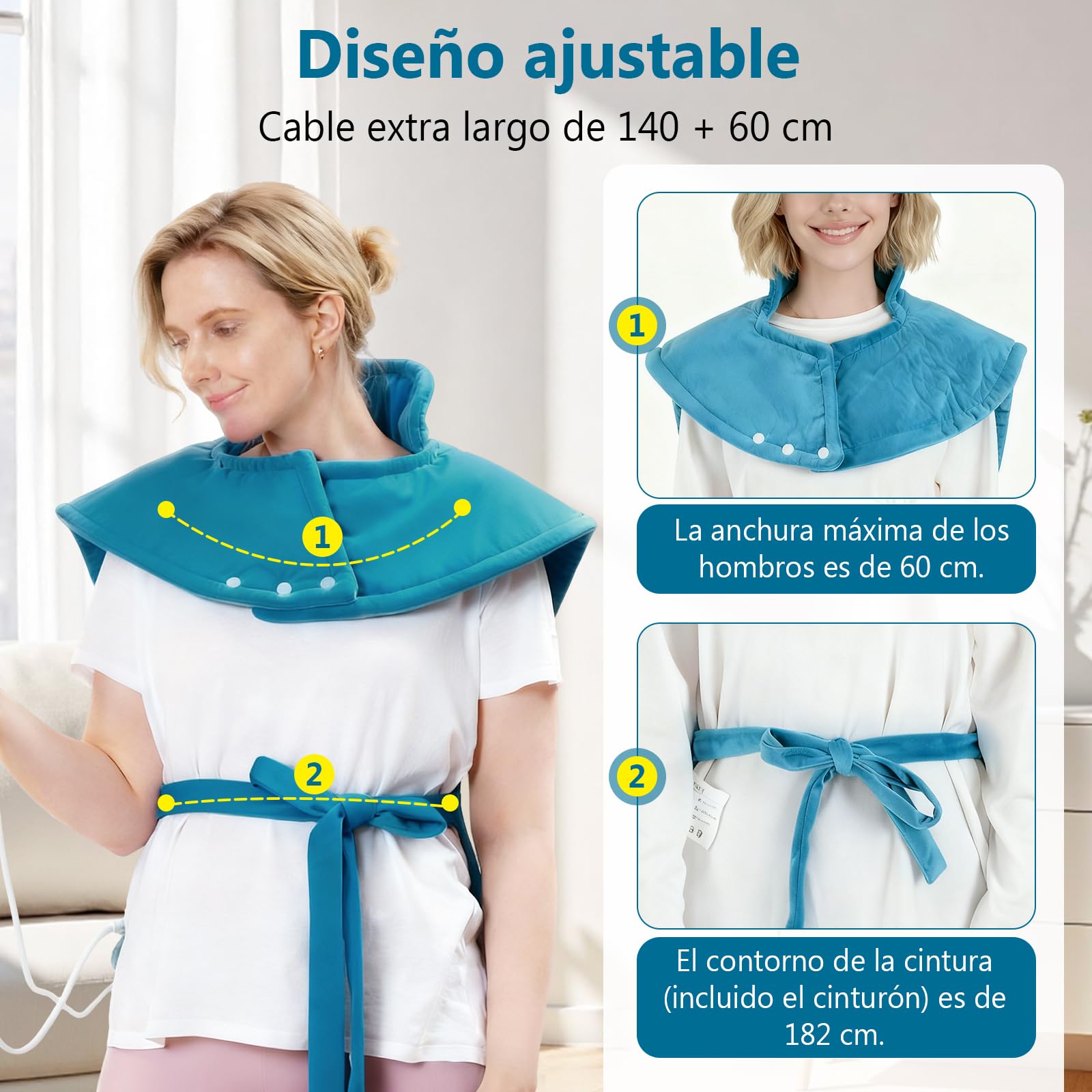 DEWEL Manta Electrica Espalda y Cuello 60 * 90Cm, Cuenta con Apagado AutomáTico, Calentamiento RáPido, CinturóN, Franela, 10 Ajustes de Temperatura y Un Temporizador de 3 Etapas, Lavable a MáQuina