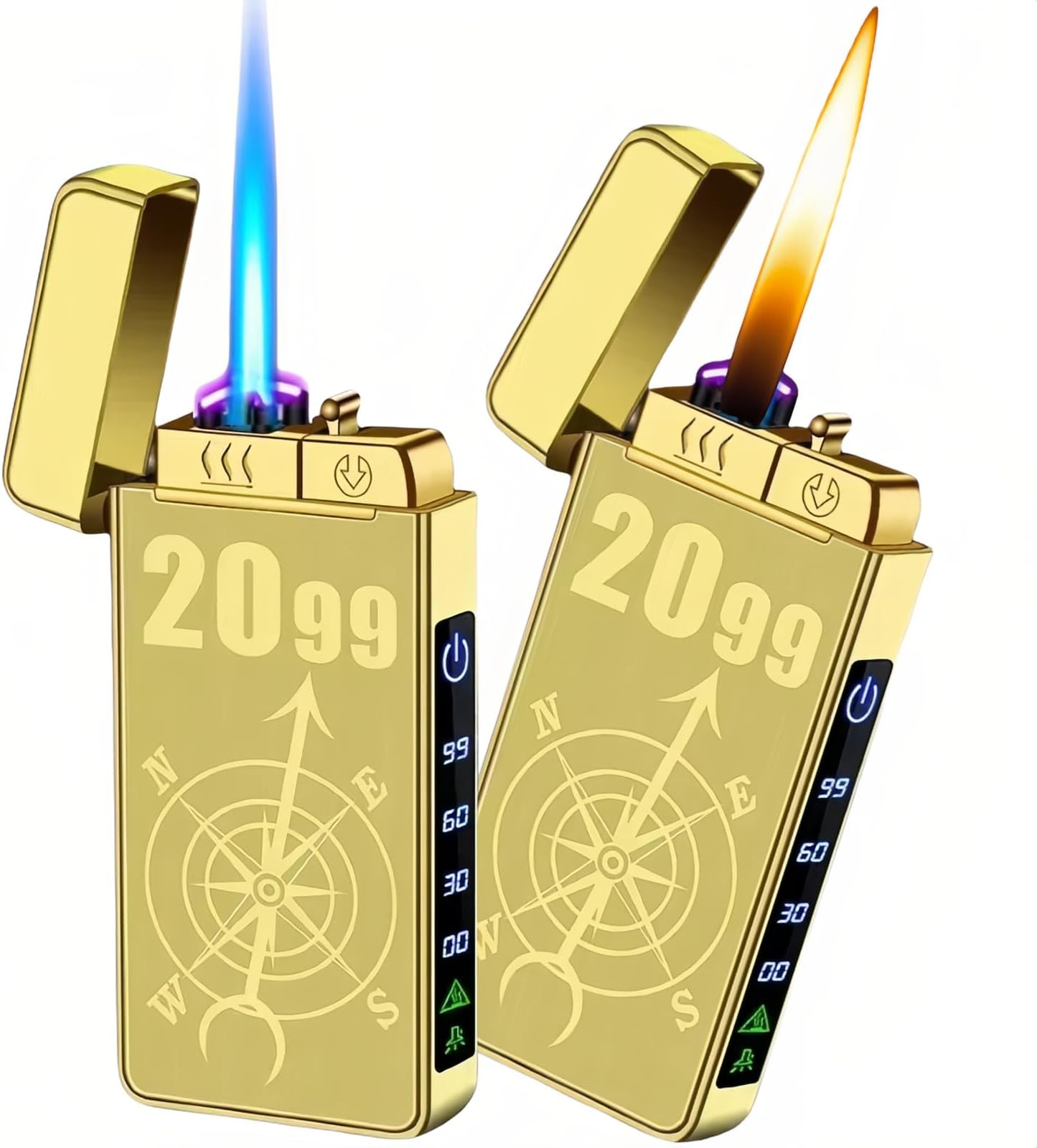 Torch Lighter, Butane Torch Soft Flame Plasma Dual Arc 3-in-1 Lighter, USB Rechargeable Electric Lighters with Flashlight, Windproof Refillable Lighters (Without Fuel) (Gold Ice)