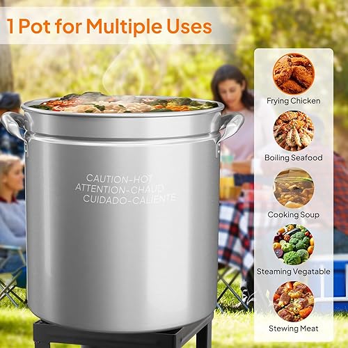 Miniatura 5 de ROVSUN Olla de acero inoxidable 82QT para hervir mariscos con cesta coladora, tapa y gancho, olla versátil para cangrejo, langosta, camarones,