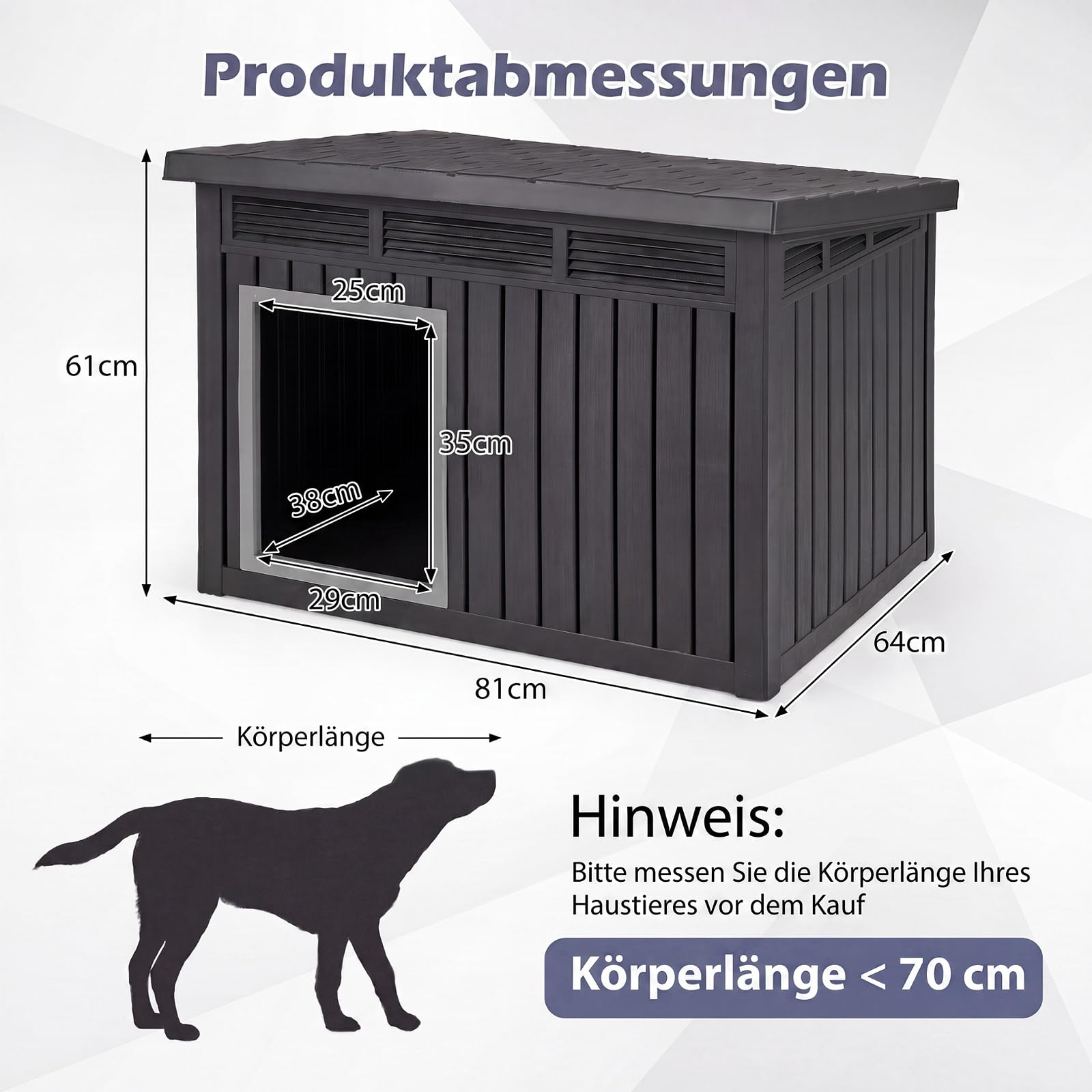 DREAMADE Hundehütte Outdoor, Hundehaus wetterfest | mit aufklappbarem Schrägdach, Gasdruckfedern Belüftungsöffnungen & Ablauflöchern, Hunde Hütte für kleine & mittelgroße Hunde