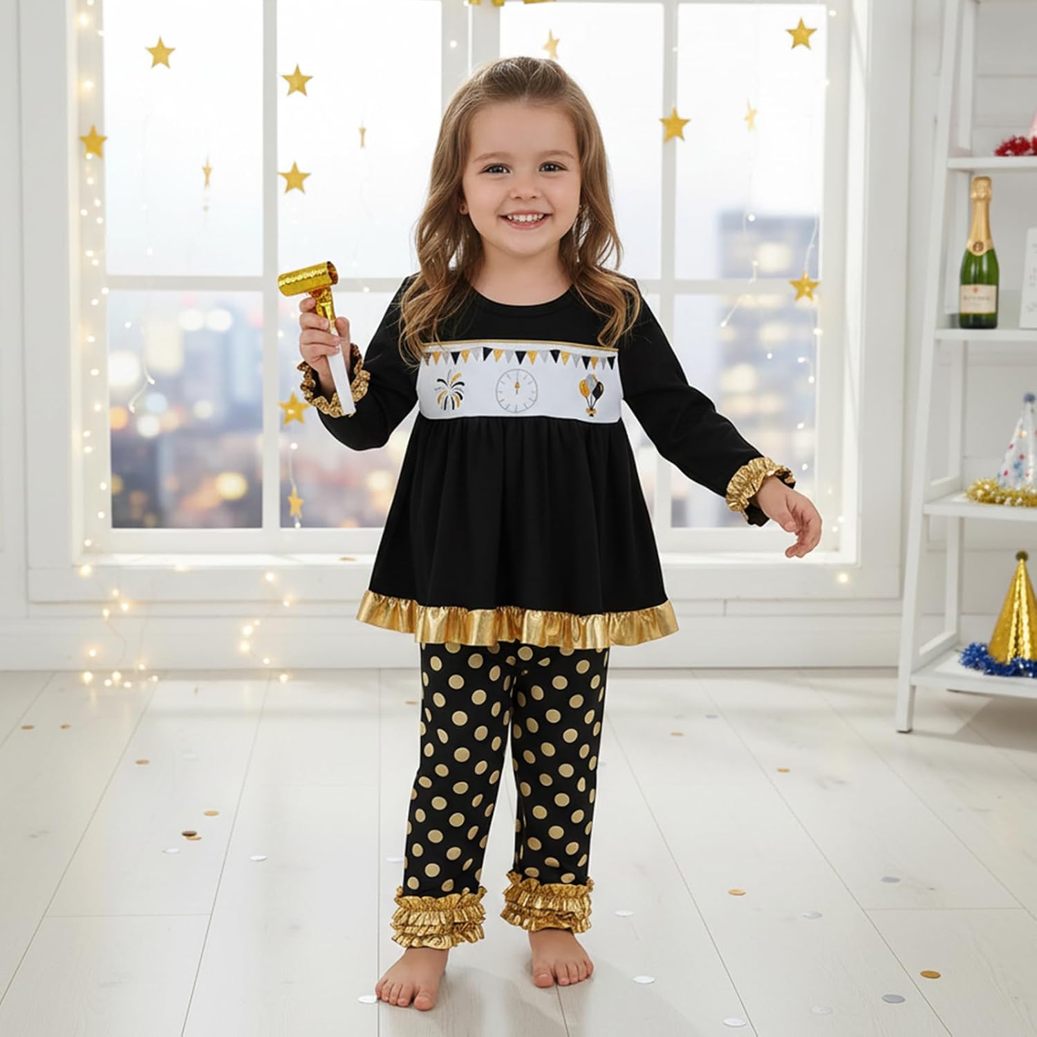 BemeyourBBs Toddler Baby Girl Outfit Shirts Tunic Top and Ruffle Pants Set image 2