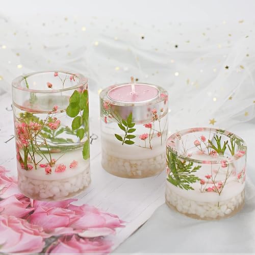 Miniatura 3 de ResinWorld Paquete de 3 moldes de fundición epoxi para velas cilíndricas + 2 moldes para velas de té en forma de cristal