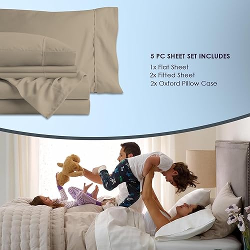 Miniatura 4 de Pizuna Sábanas de cama tamaño King de 100 % algodón de lujo, color gris pardo, 1000 hilos de algodón de fibra larga, de satén grueso, para cama