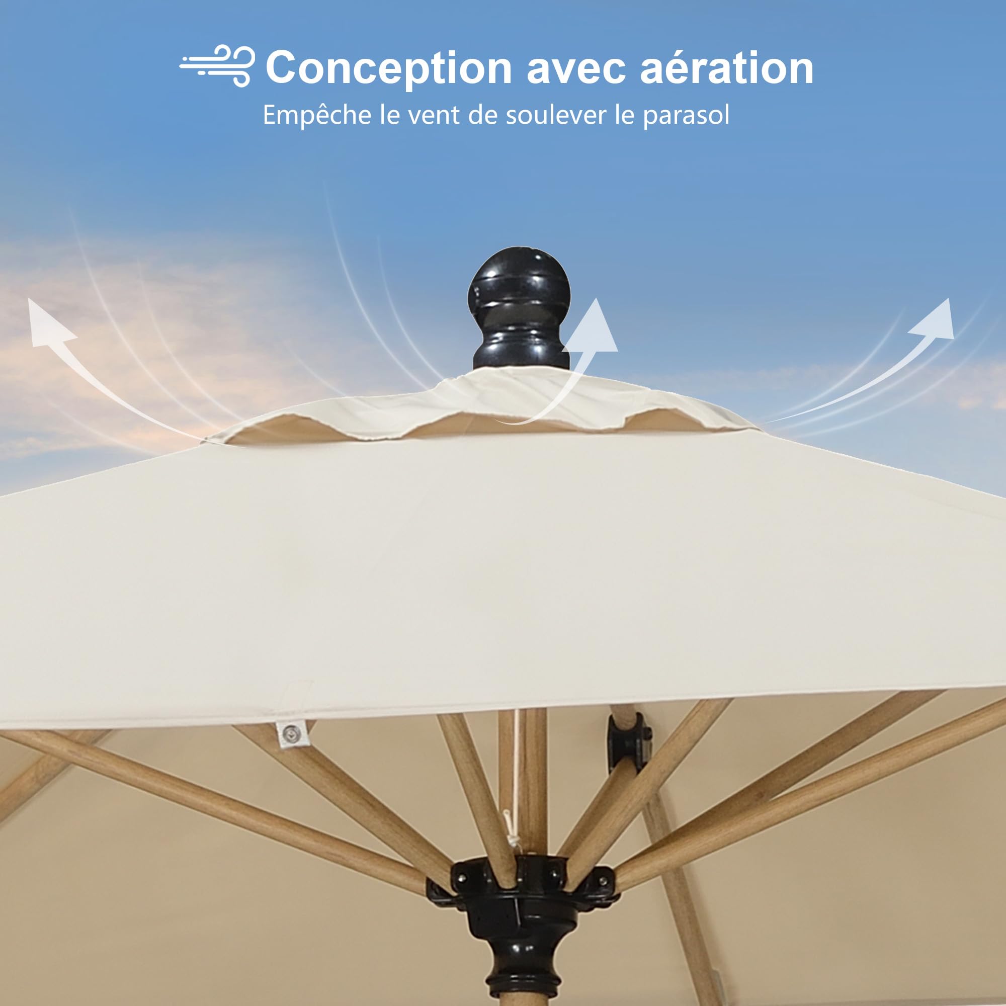 PURPLE LEAF Parasol Rectangulaire 1,2 x 1,8 m Aluminium en Teck Beige
