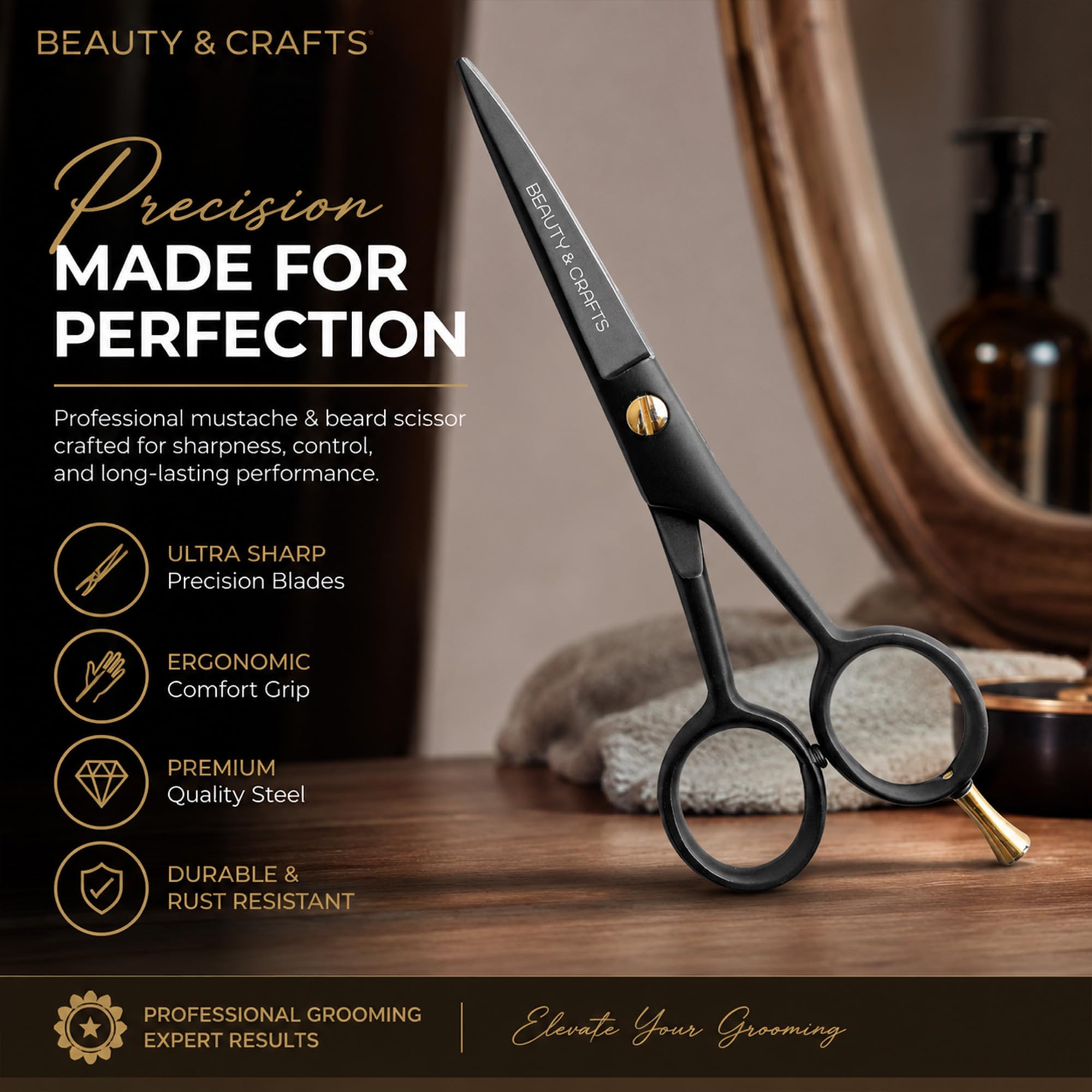 Tijeras profesionales alemanas para barba de 5 pulgadas para hombres, 2 peines de bigote para vello facial con hermosa bolsa y pinzas, tijeras de bigote para hombres, para aseo, corte, peinado,