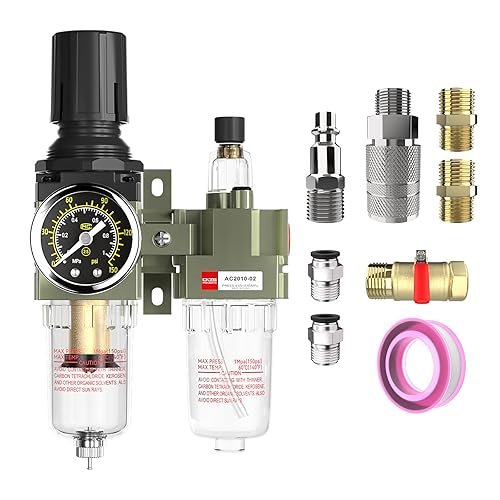 NPT 14 Regulador de aire con medidor, compresor de aire separador de agua con accesorios, filtro de aire comprimido neumático a presión trampa de