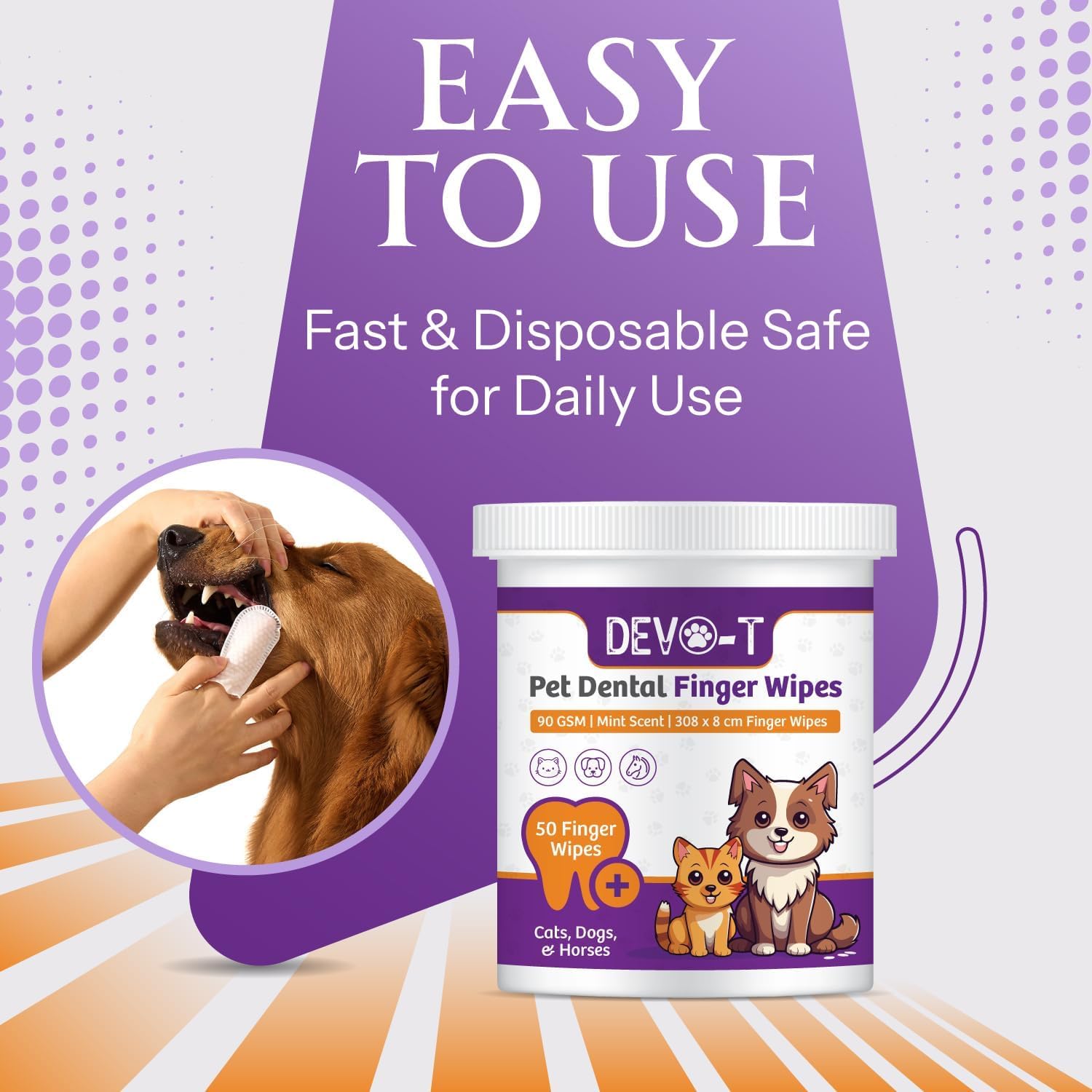 DEVO-T 100% Natural Dog Teeth Cleaning Wipes Unscented | 50 Count | Pet Teeth Cleaning Finger Wipes for Dogs, Cats & Horses | Remove Bad Breath, Plaque & Tartar Buildup | Dog Dental Wipes Finger - image 7