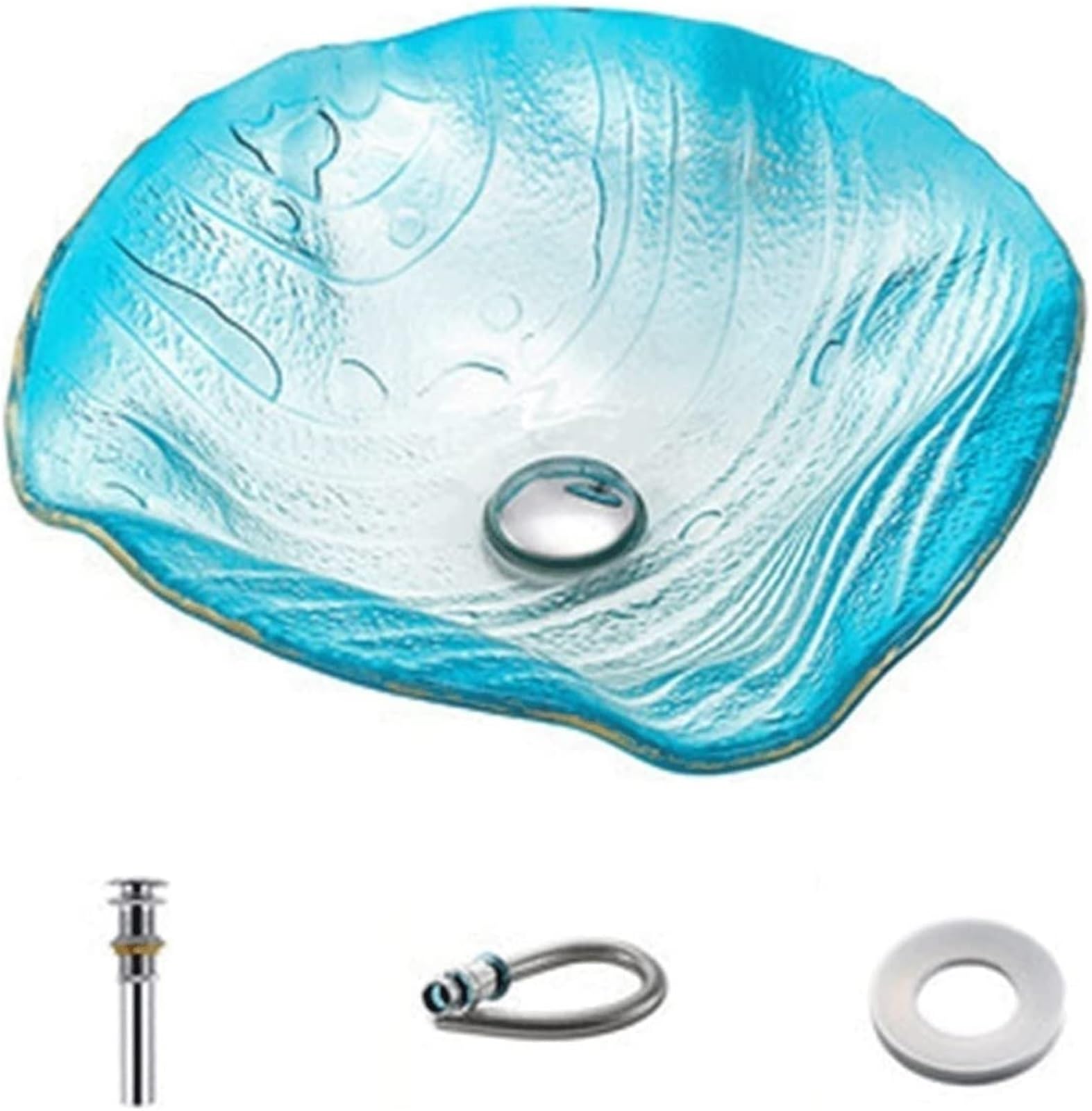 ASerZenith Bathroom Vessel Sink Ceramic Bathroom Sink Bathrooms Basin Countertop Sink Tempered Glass Hand Painted Waterfall Spout Basin Bathroom Sink Blue Bathroom Sink(B)