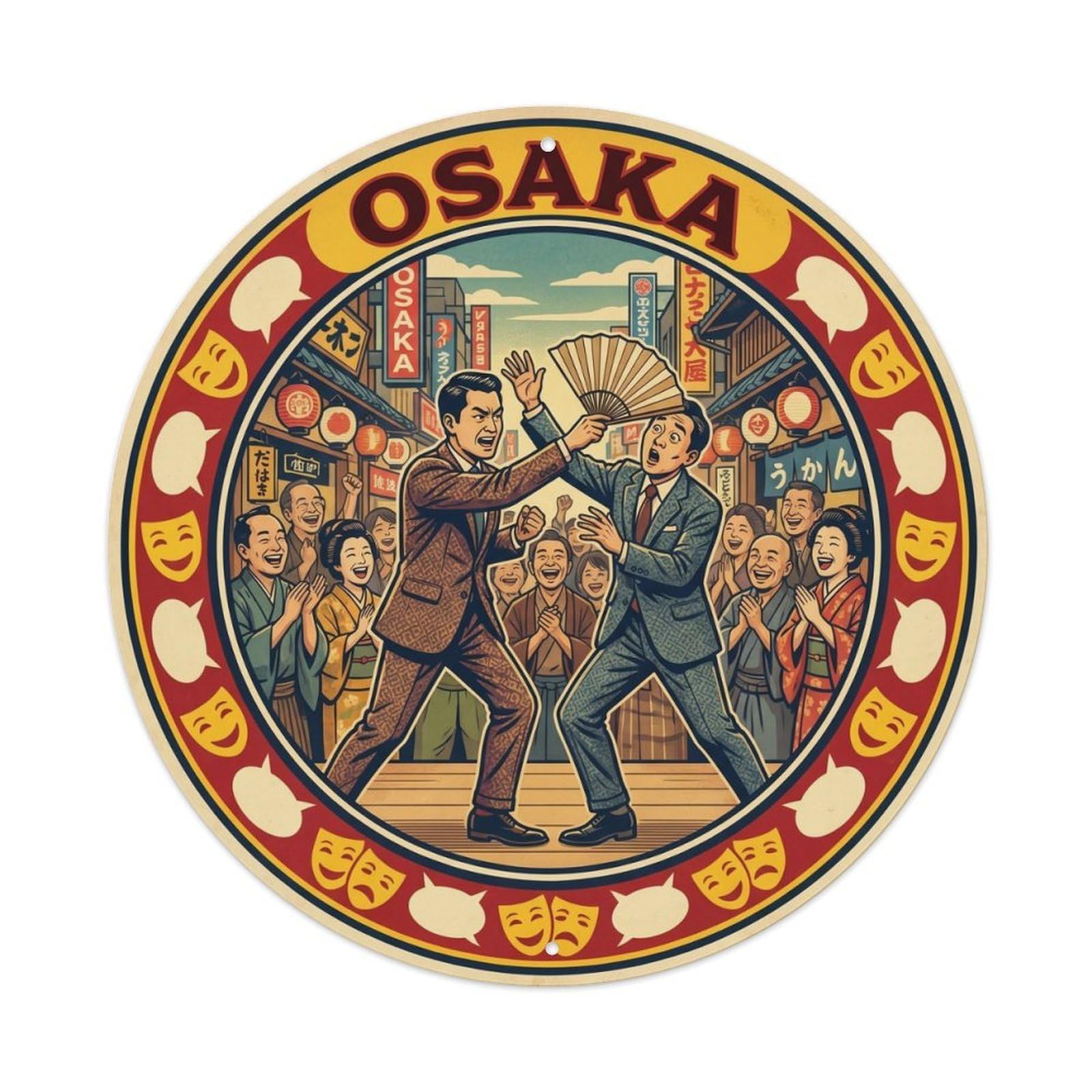 Olhnbad Style Osaka Namba Street Performer Comedian Manzai Duo Town Metal Tin Sign