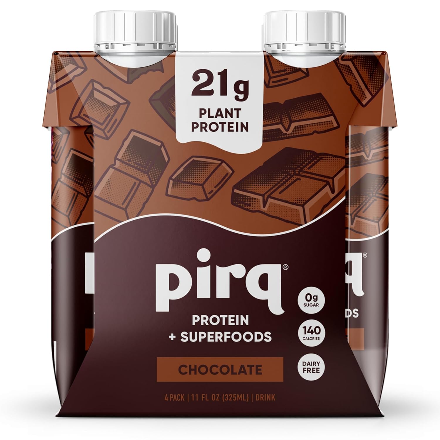 Pirq Plant-Based Protein Shakes | Chocolate 11 Fl Oz (Pack of 4) | Dairy-Free, Gluten-Free, Soy-Free, Zero Sugar