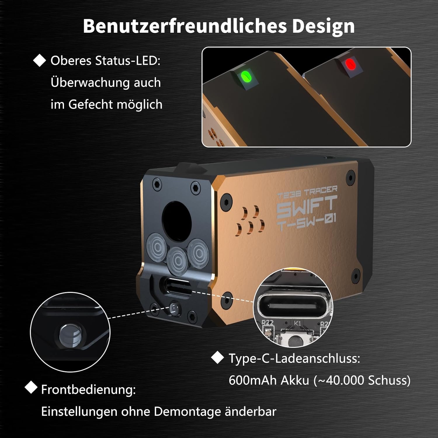 T238-Swift Tracer Unit,Airsoft Spitfire Tactical Simulator for Airsoft Green Tracer BBS/Gel Balls with 14mm CCW and 11mm CW interfaces.