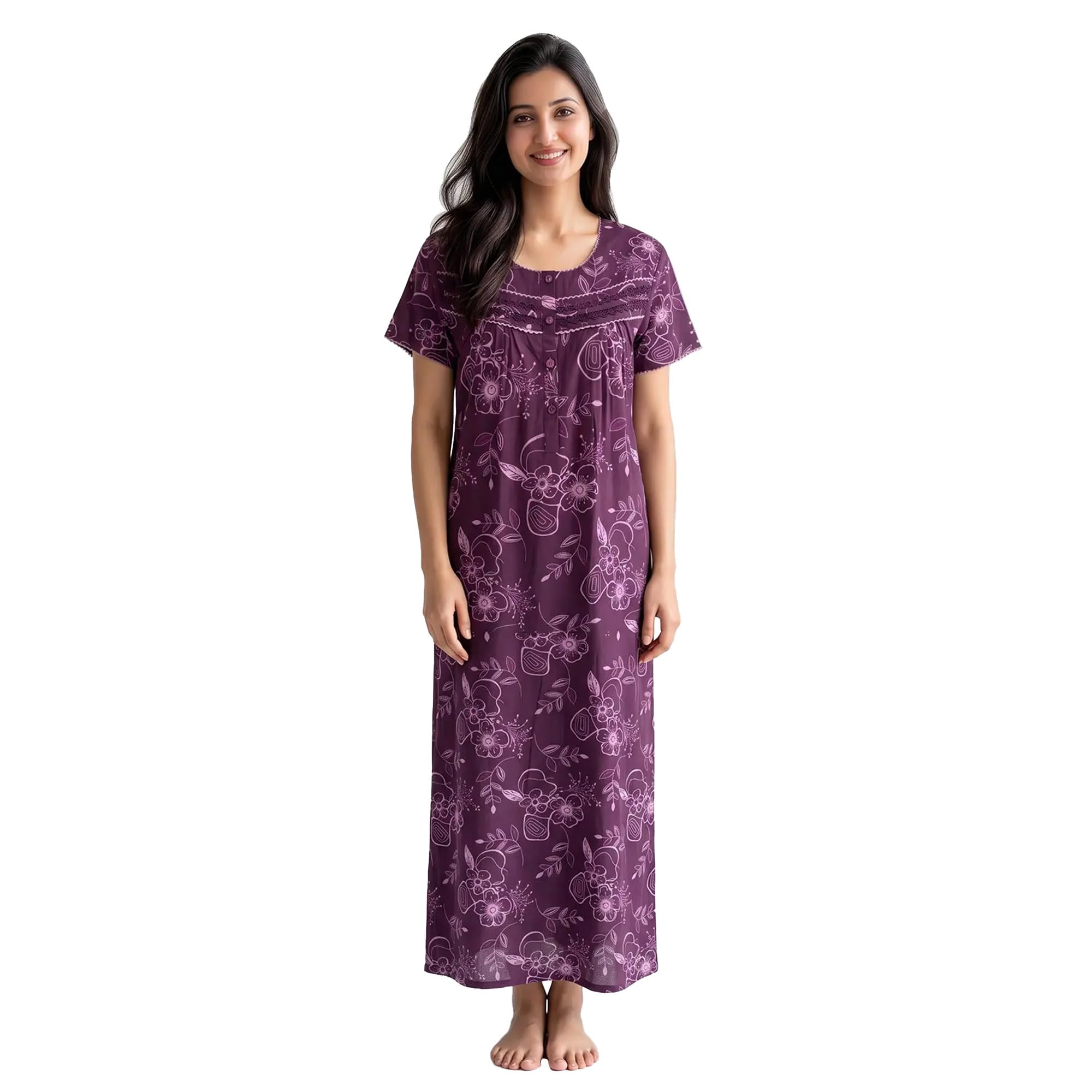 juliet Women's Poly Viscose Printed Full Length Nighty Soft & Breathable Short Sleeve Night Gown Comfortable Sleepwear for Women JSS-14083-M-PURPLE-picture-28