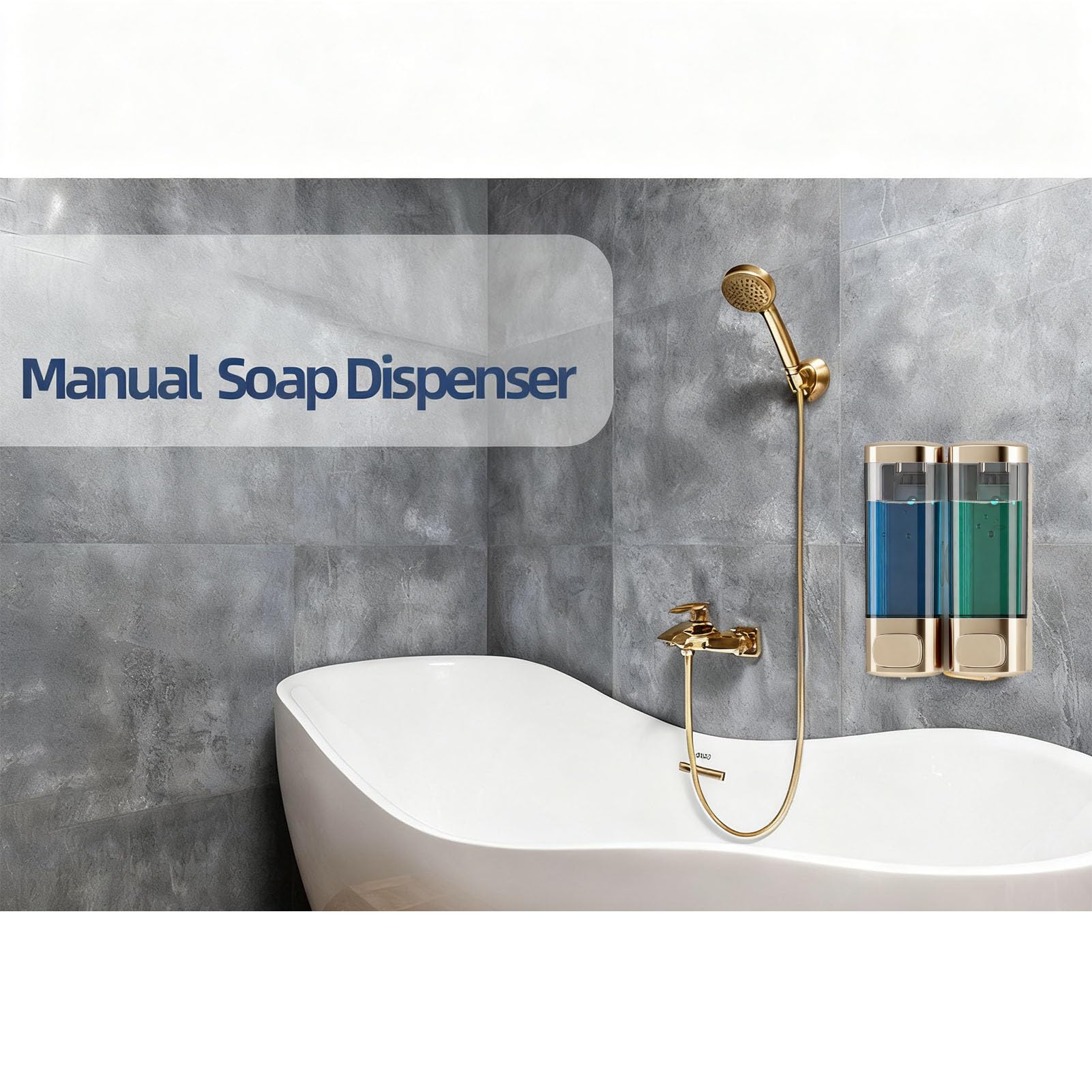 Doppelter Seifenspender, tropfsicher, Wandmontage, 320 ml x 2, für Badezimmer (Champagnergold)