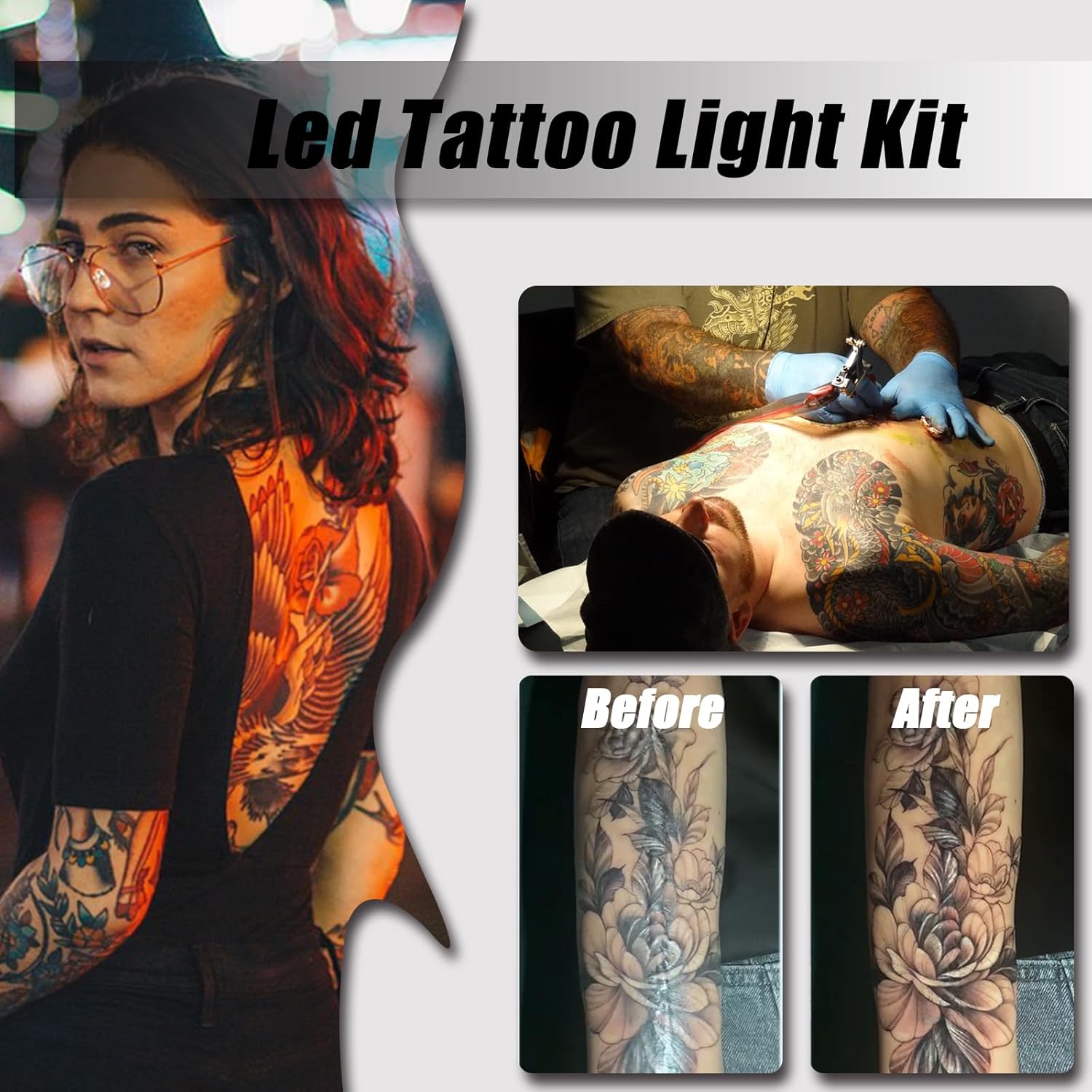 LED Tattoo Light Kit with CPL Filter & Adjustable Stand - 120 Beads Studio Photography Lighting for Tattoo Artists, Eliminate Glare for Smartphones, Tablets, DSLR Cameras