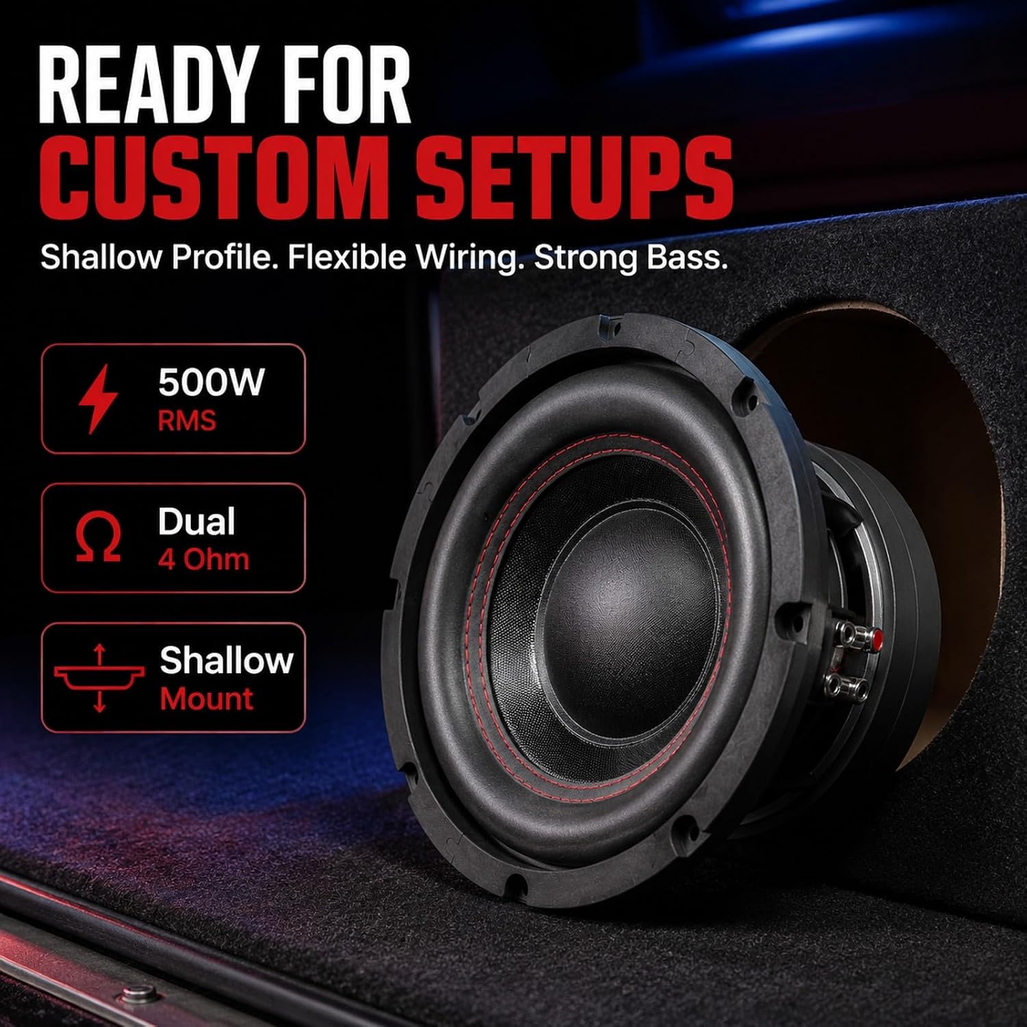 Amagkon 10" 1200W Max Power Dual 4 Ohm 66Hz-1000Hz 85dB Car Subwoofer