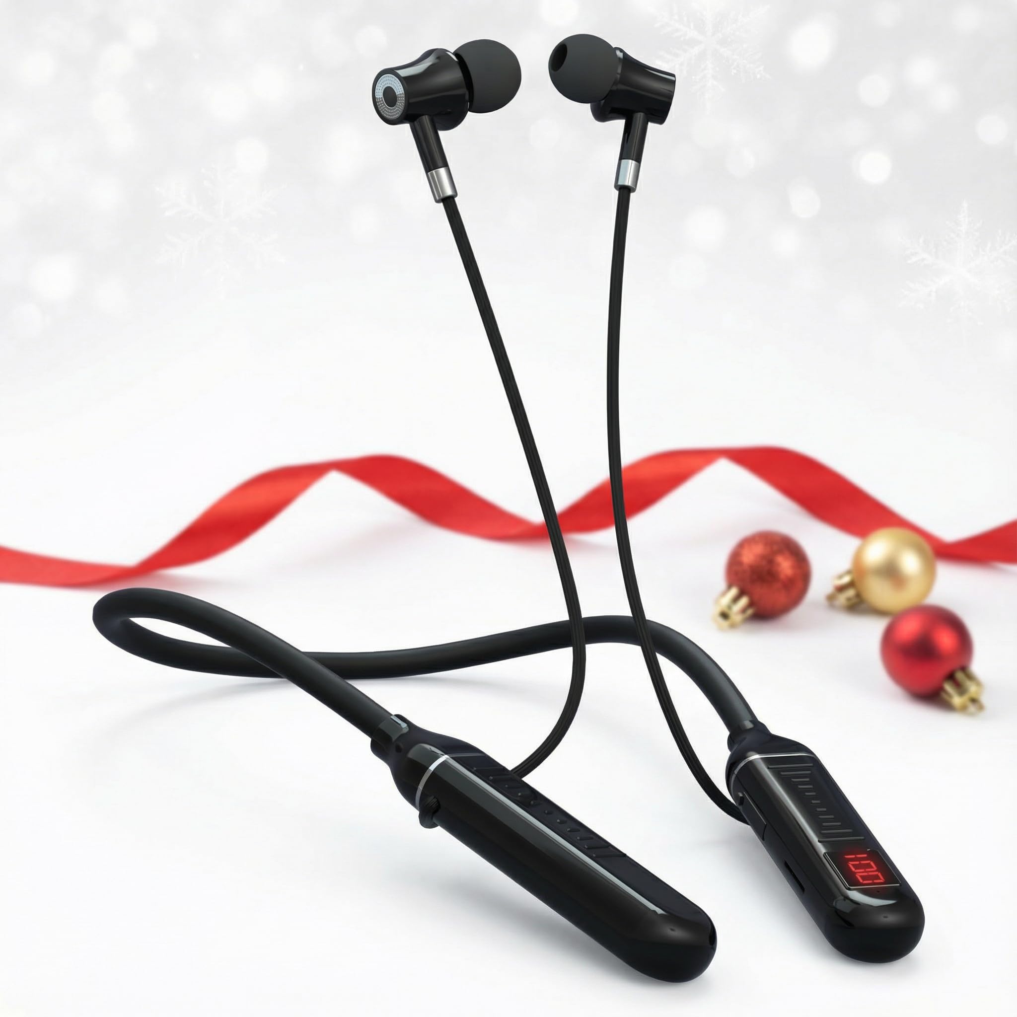 CCICITA 100 Hours Playtime Neckband Bluetooth Headphones with Digital Display, in Ear Wireless Earphones with Microphone, Game Mode, USB-C Fast