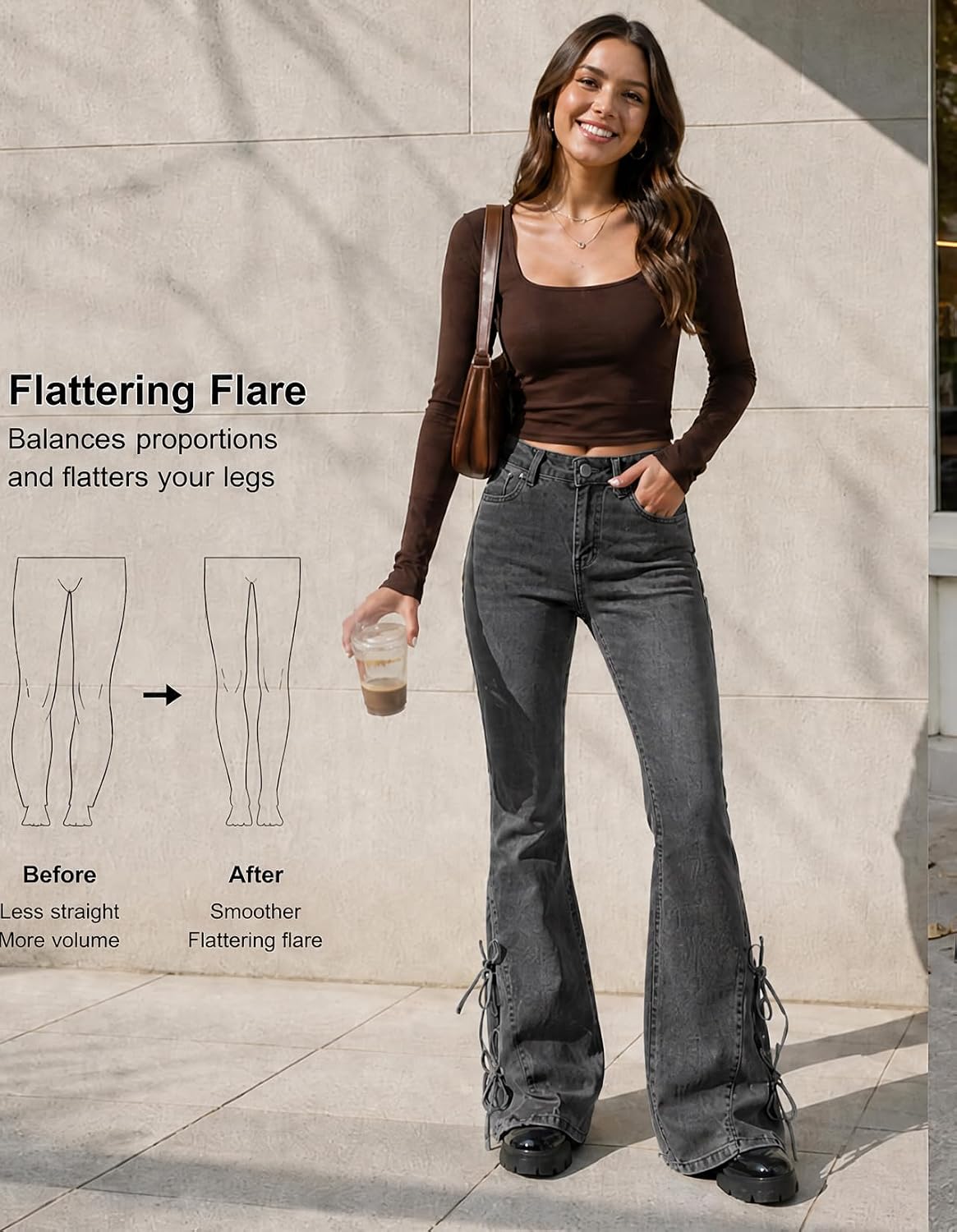 Women Bell Bottom Jeans Stretchy Flare Mid Rise Embroidery Vintage Denim Pants 90s Outfits Y2k Clothes image 2
