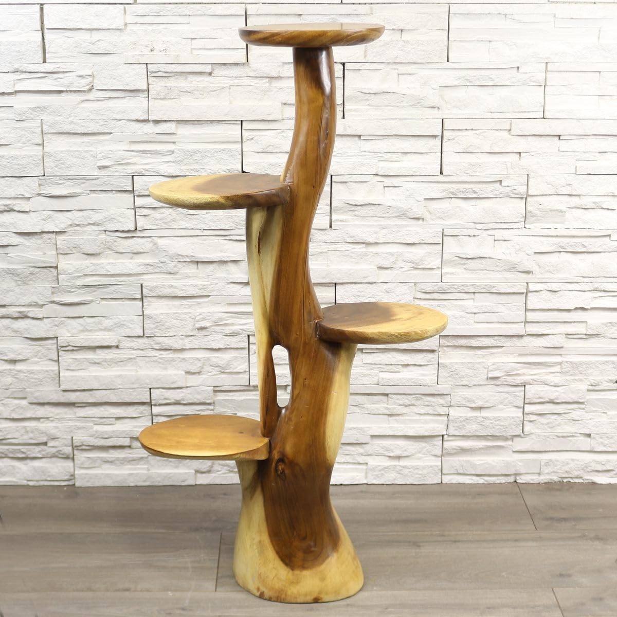 Hocker Ständer Säule Blumenständer Säule Blumensäule Ablage Wurzel Blumenhocker Blumentreppe Blumenregal Massiv Akazie Unikat 1 Meter Natur